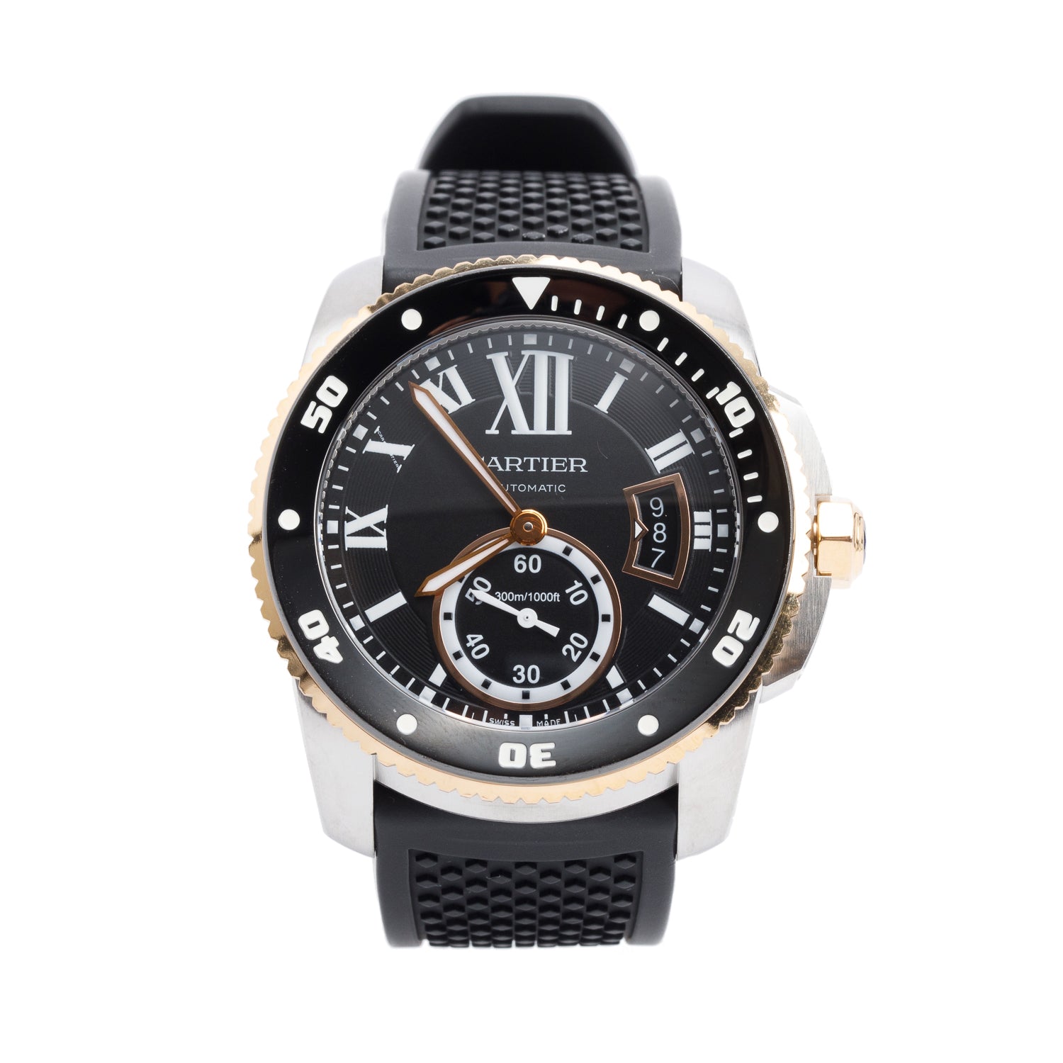 Cartier 18k Rose Gold, Black Ceramic & Stainless Steel Calibre de Cartier 42 MM Automatic Watch 3729 w/ Box