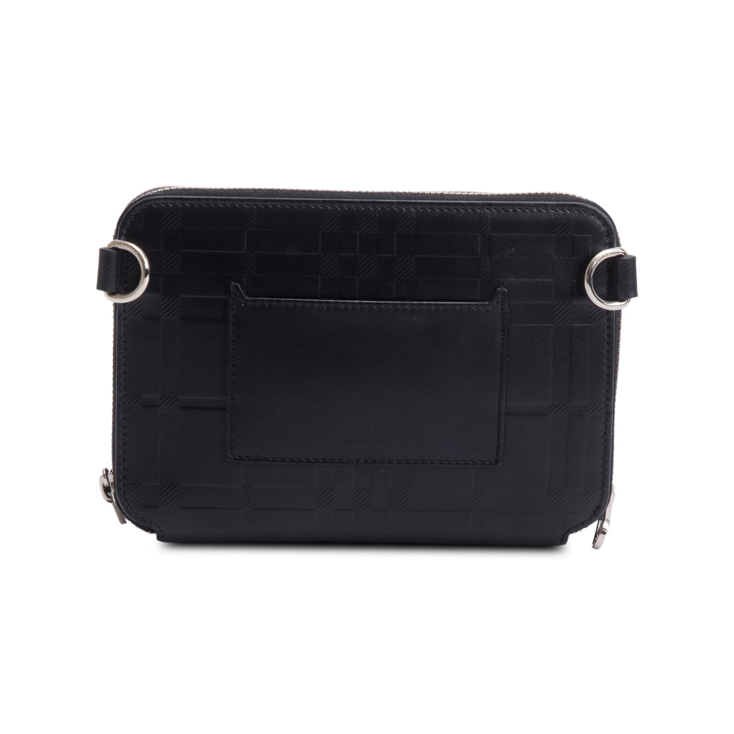 Burberry 2022 Black Check Embossed Calfskin Leather Double Zip Crossbody Bag w/ Receipt