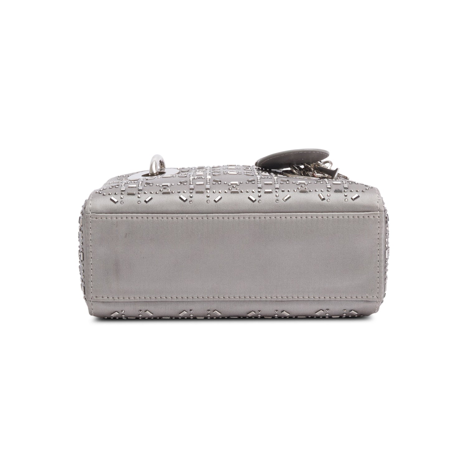 Christian Dior Grey Cannage Satin Crystal Embellished Mini Lady Dior Bag w/ Strap