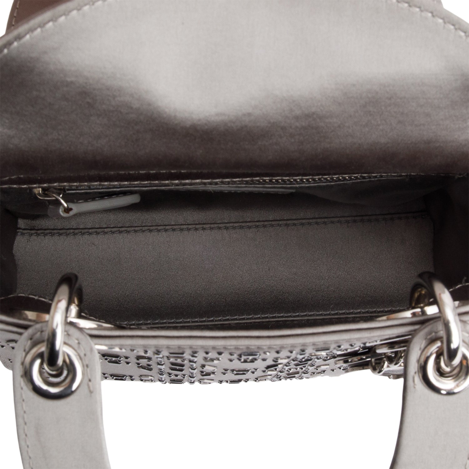 Christian Dior Grey Cannage Satin Crystal Embellished Mini Lady Dior Bag w/ Strap