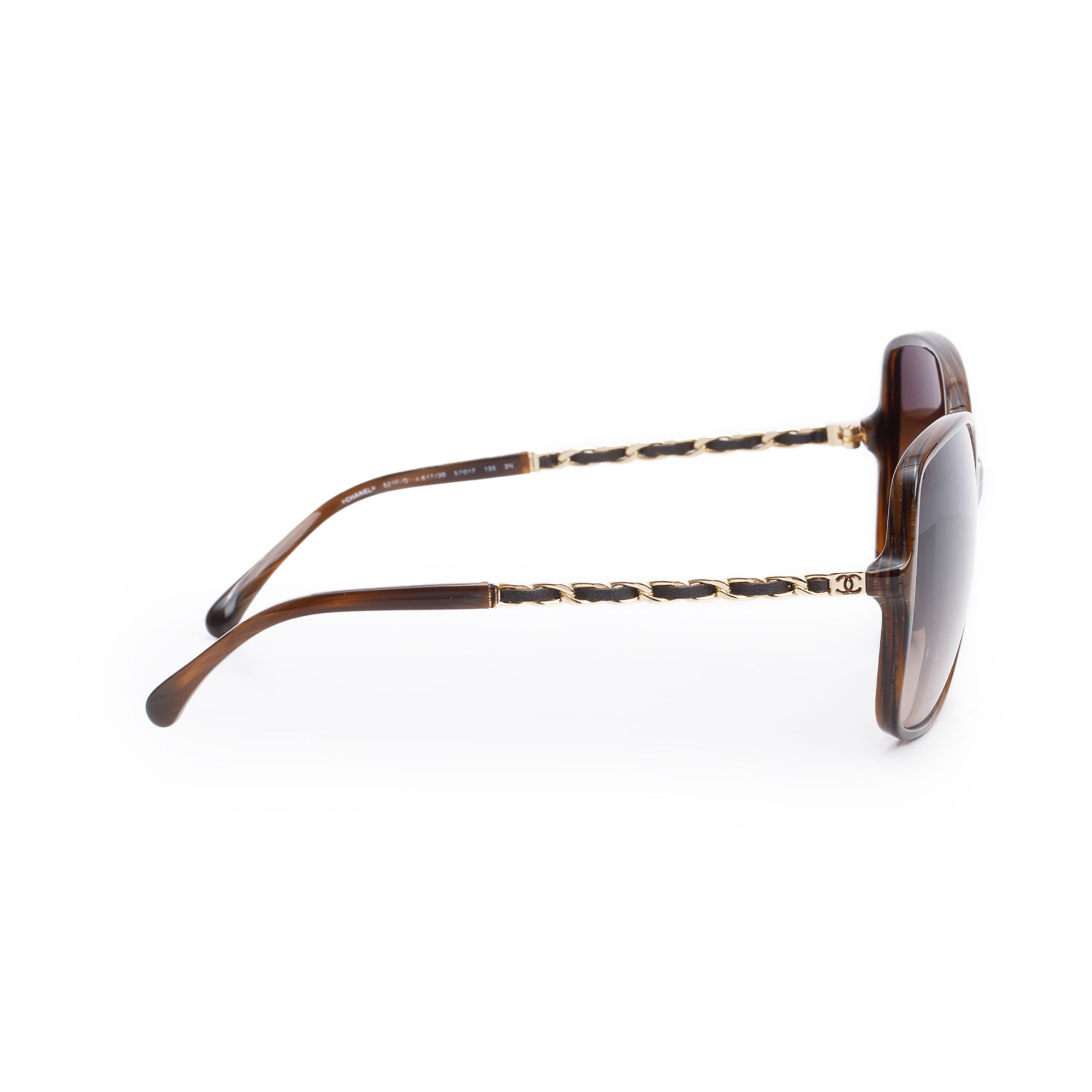 Chanel 5210-Q Chain Link Leather Interlocking CC Accent Square Sunglasses w/  Case