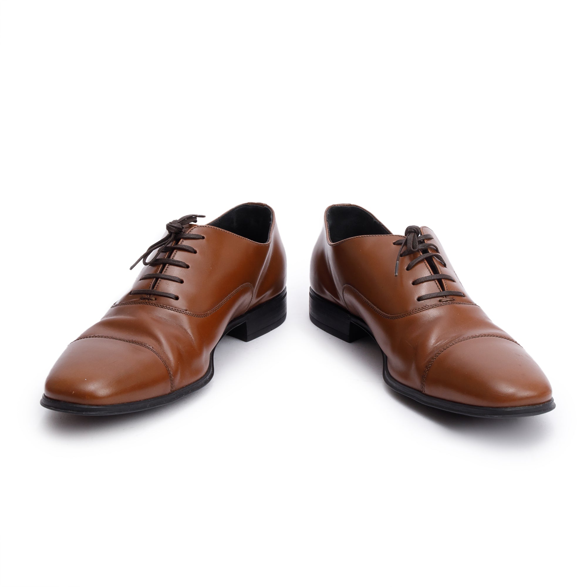 Salvatore Ferragamo Brown Leather Remigio Oxford Shoes, Size 7.5 w/ Box