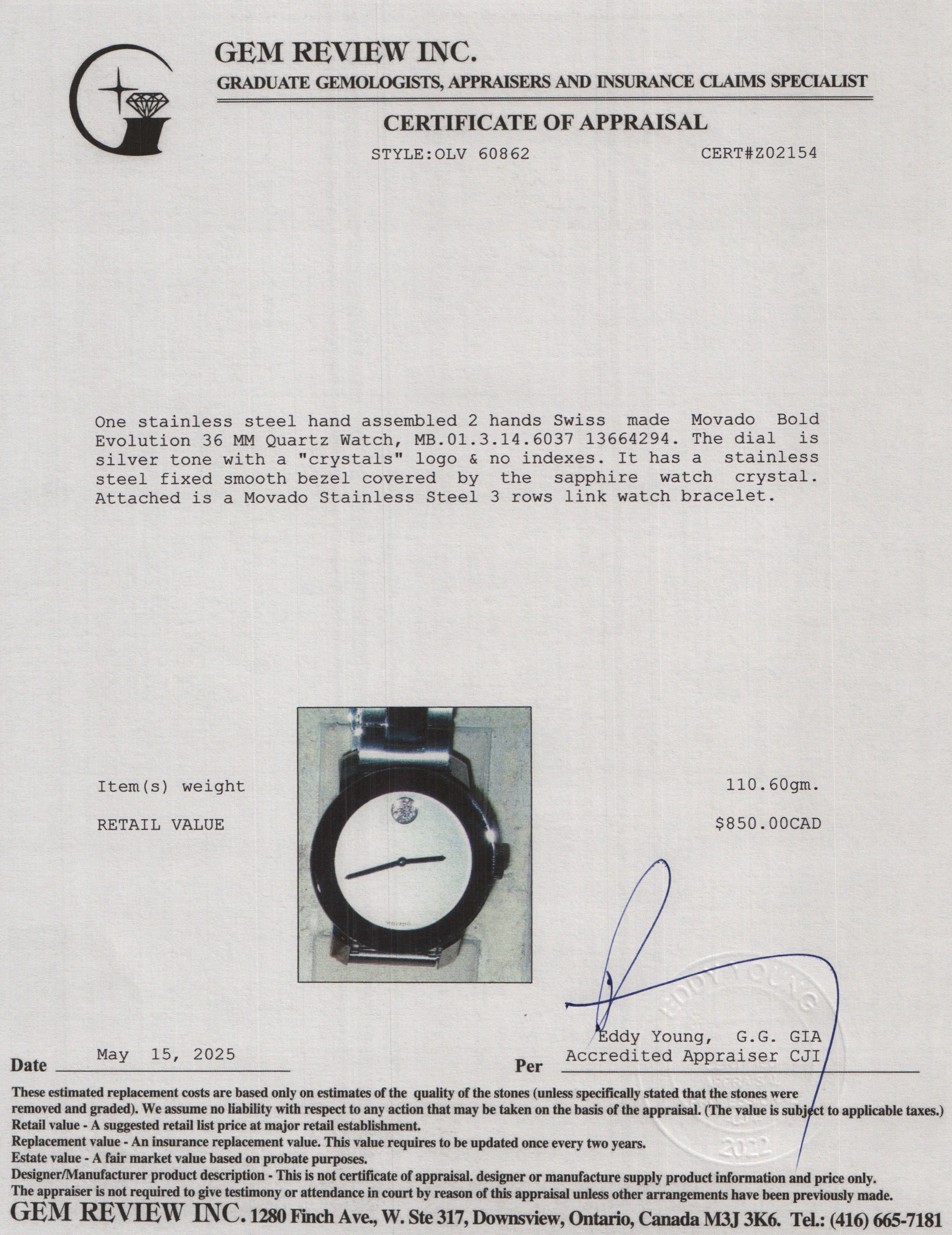 Movado Stainless Steel Bold Evolution 36 MM Quartz Watch