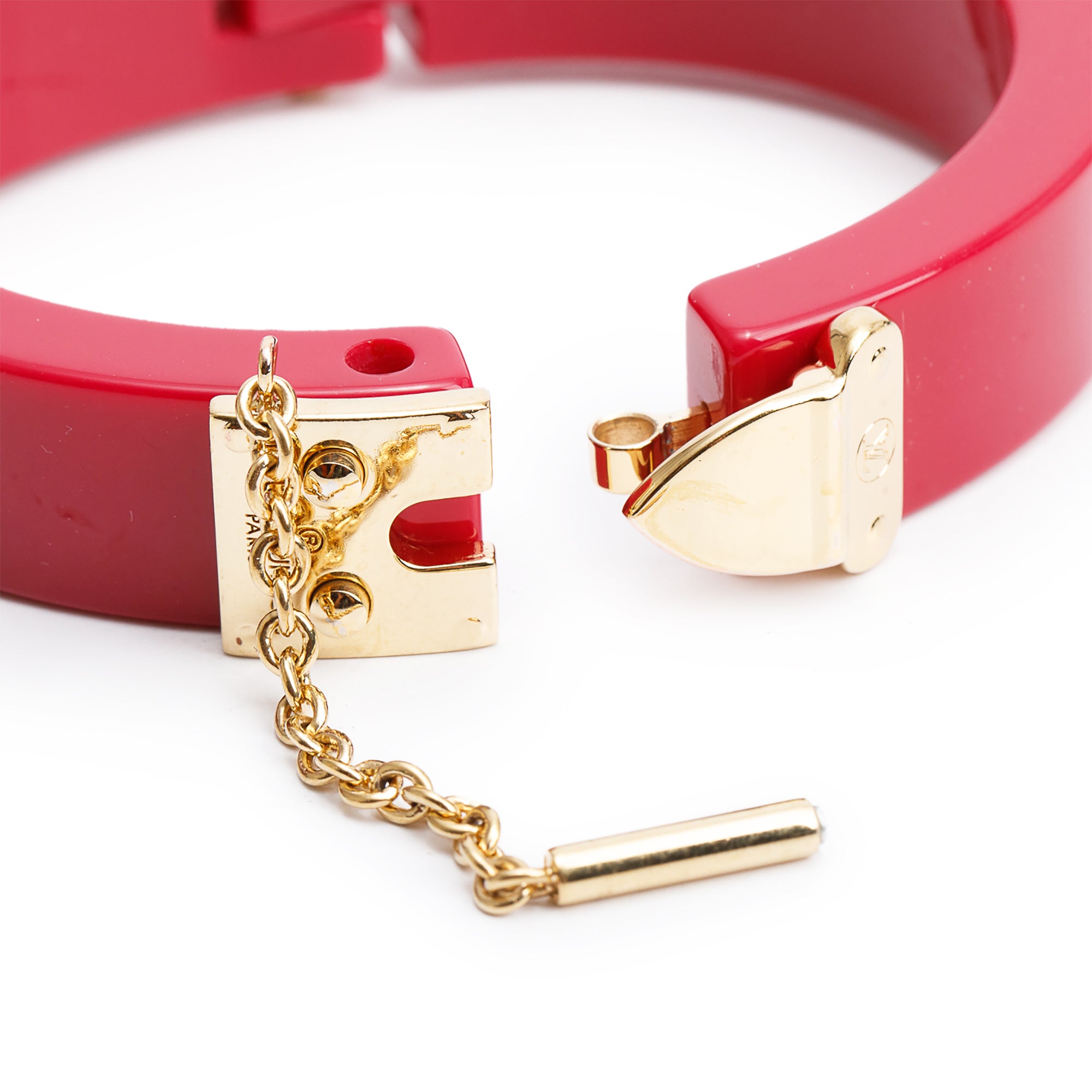 Louis Vuitton Pink Resin Gold Plated Lock Me Hinged Bracelet