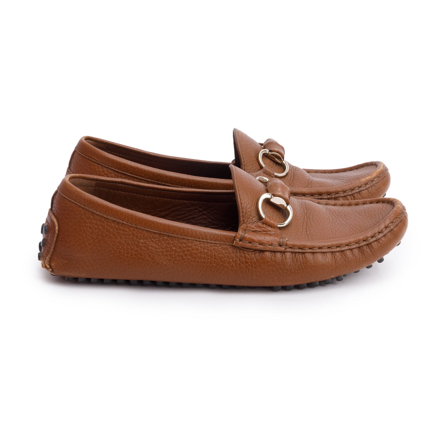 Gucci Brown Leather Horsebit Accent Loafers, Size 37 w/ Box