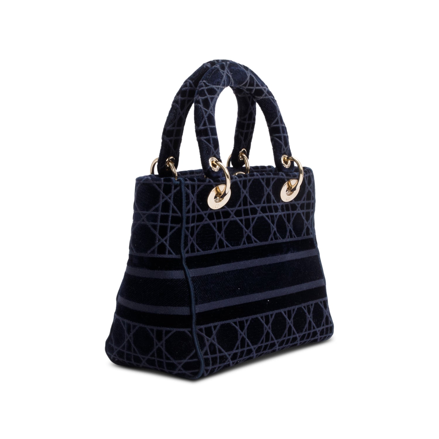 Christian Dior 2020 Navy Toile De Jouy Embroidery Medium Lady D-Lite Bag w/ Strap & Authenticity Card