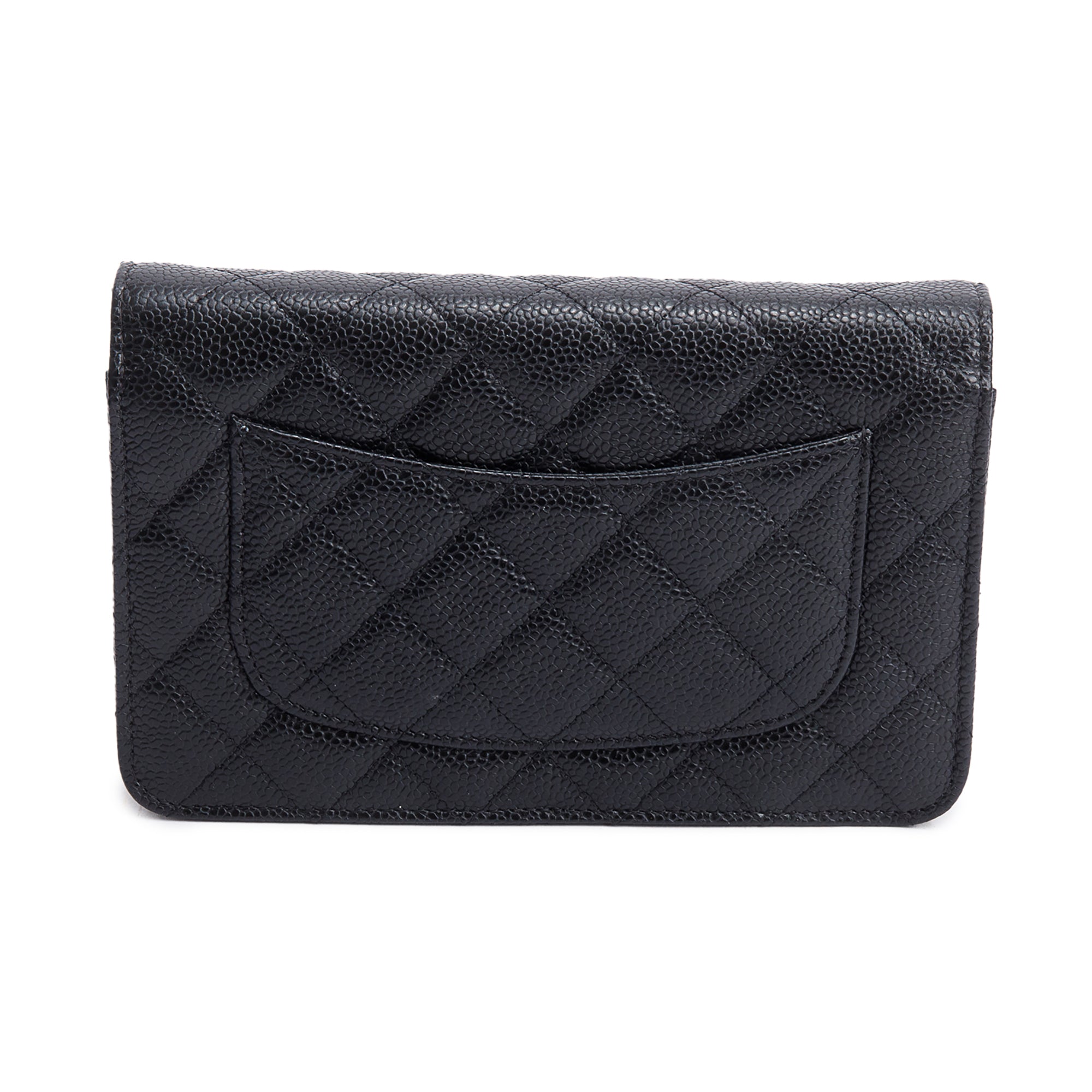 Chanel 2021 Black Quilted Caviar Leather Classic Wallet on Chain w/ Box & Receipt