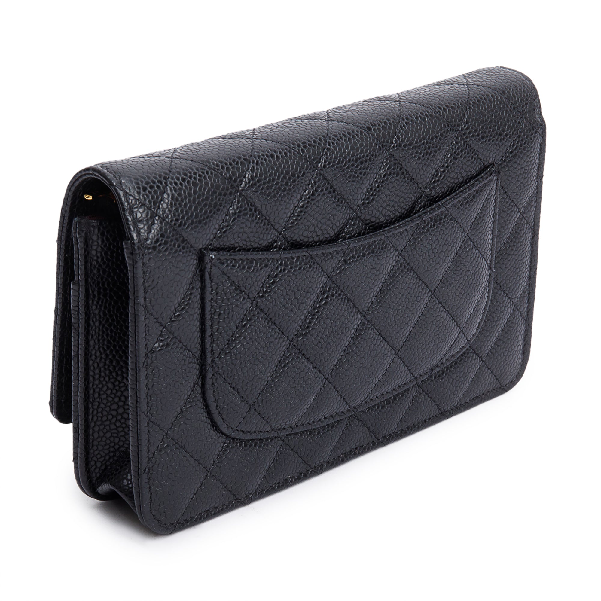 Chanel 2021 Black Quilted Caviar Leather Classic Wallet on Chain w/ Box & Receipt