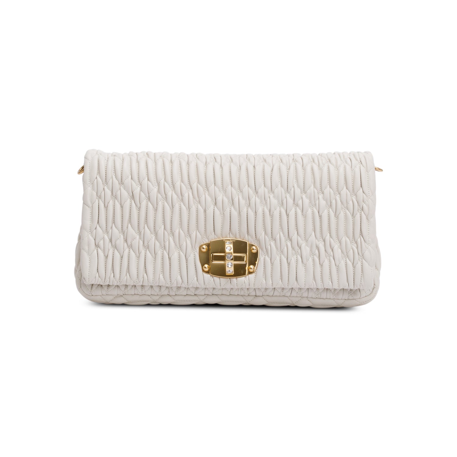 Miu Miu 2021 White Nappa Iconic Crystal Cloque Flap Shoulder Bag w/ Straps & Receipt