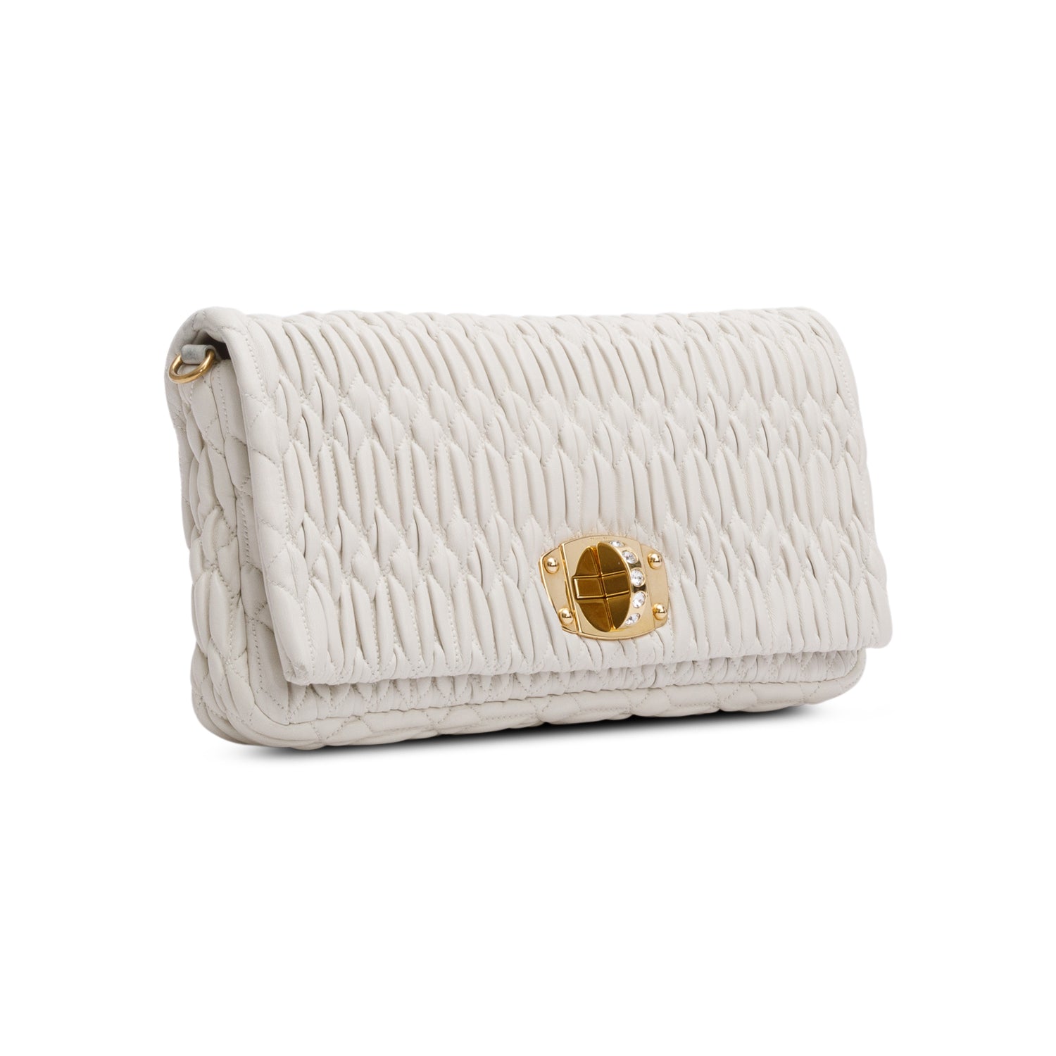 Miu Miu 2021 White Nappa Iconic Crystal Cloque Flap Shoulder Bag w/ Straps & Receipt