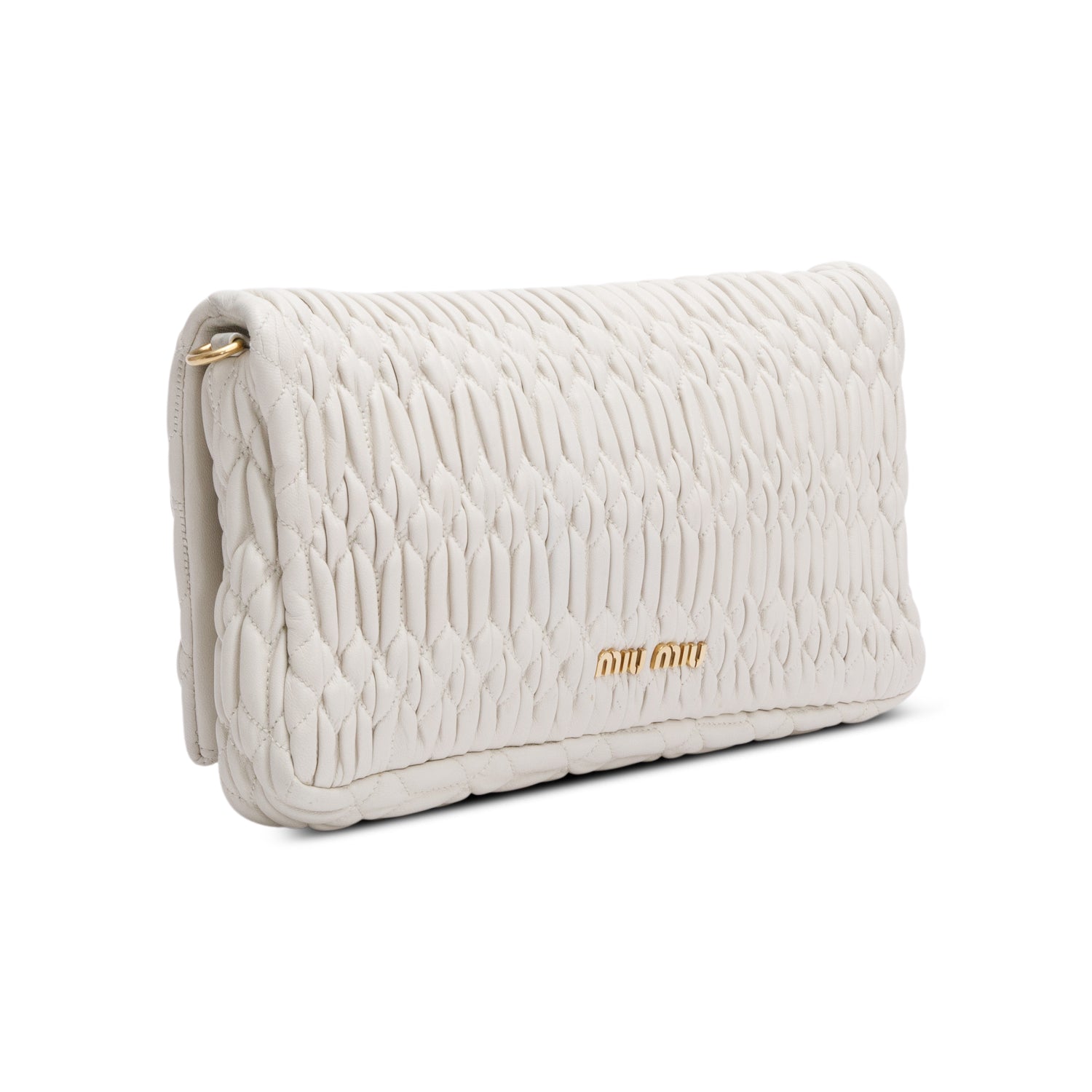 Miu Miu 2021 White Nappa Iconic Crystal Cloque Flap Shoulder Bag w/ Straps & Receipt