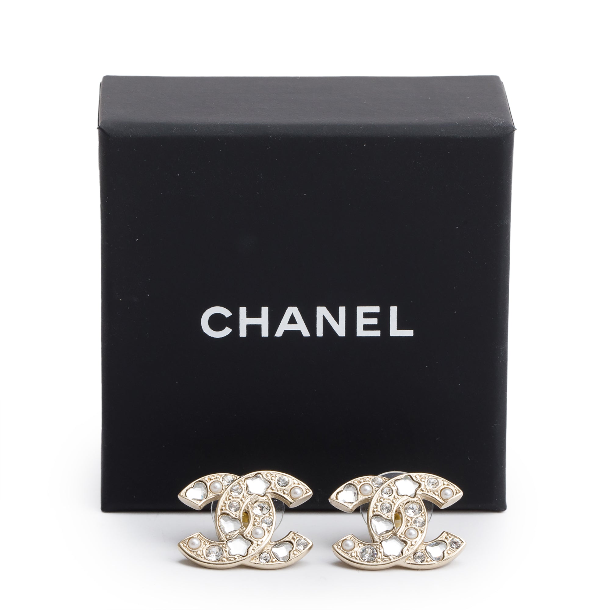 Chanel 2025 Gold Plated Strass CC Stud Earrings w/ Box & Receipt