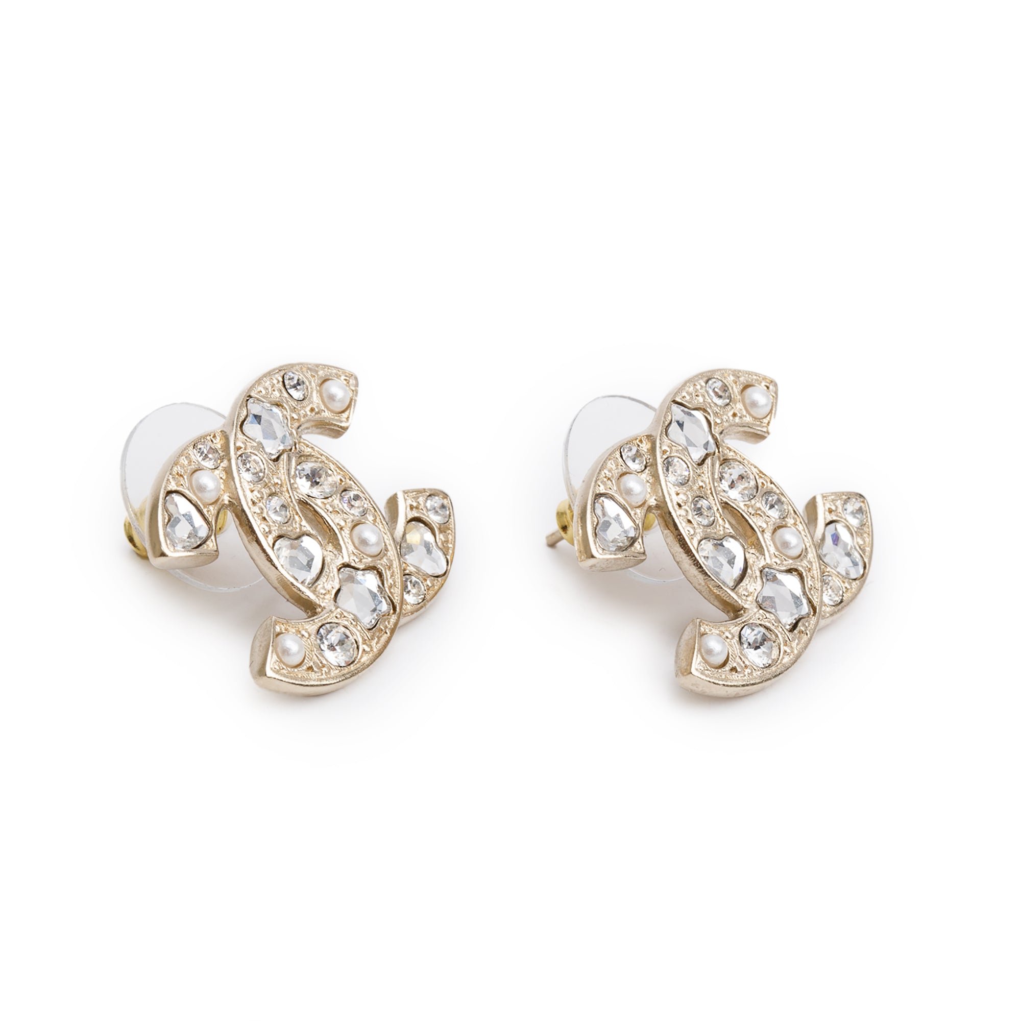 Chanel 2025 Gold Plated Strass CC Stud Earrings w/ Box & Receipt