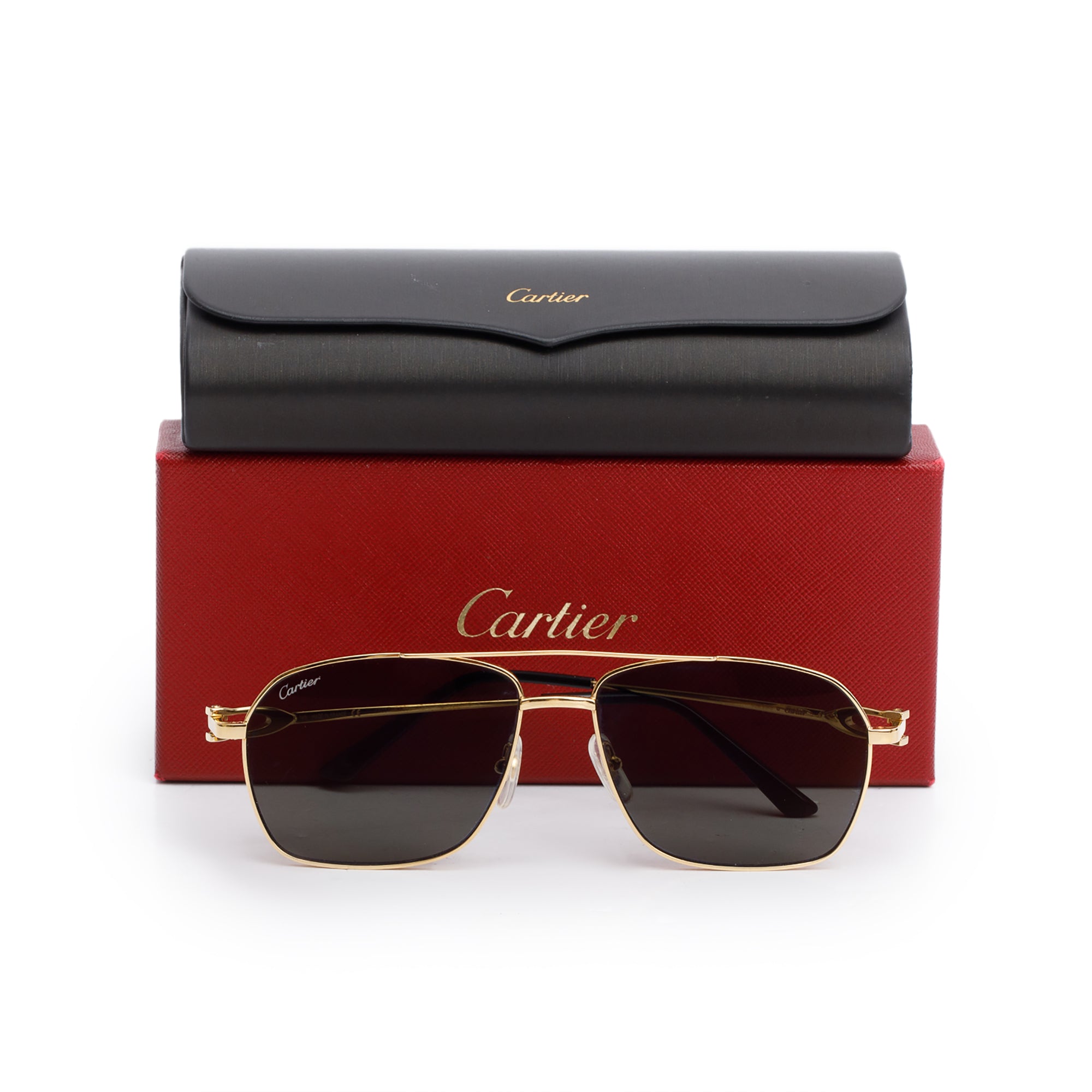 Cartier CT0306S Gold Tone Metal Decor C Aviator Sunglasses w/ Box & Case