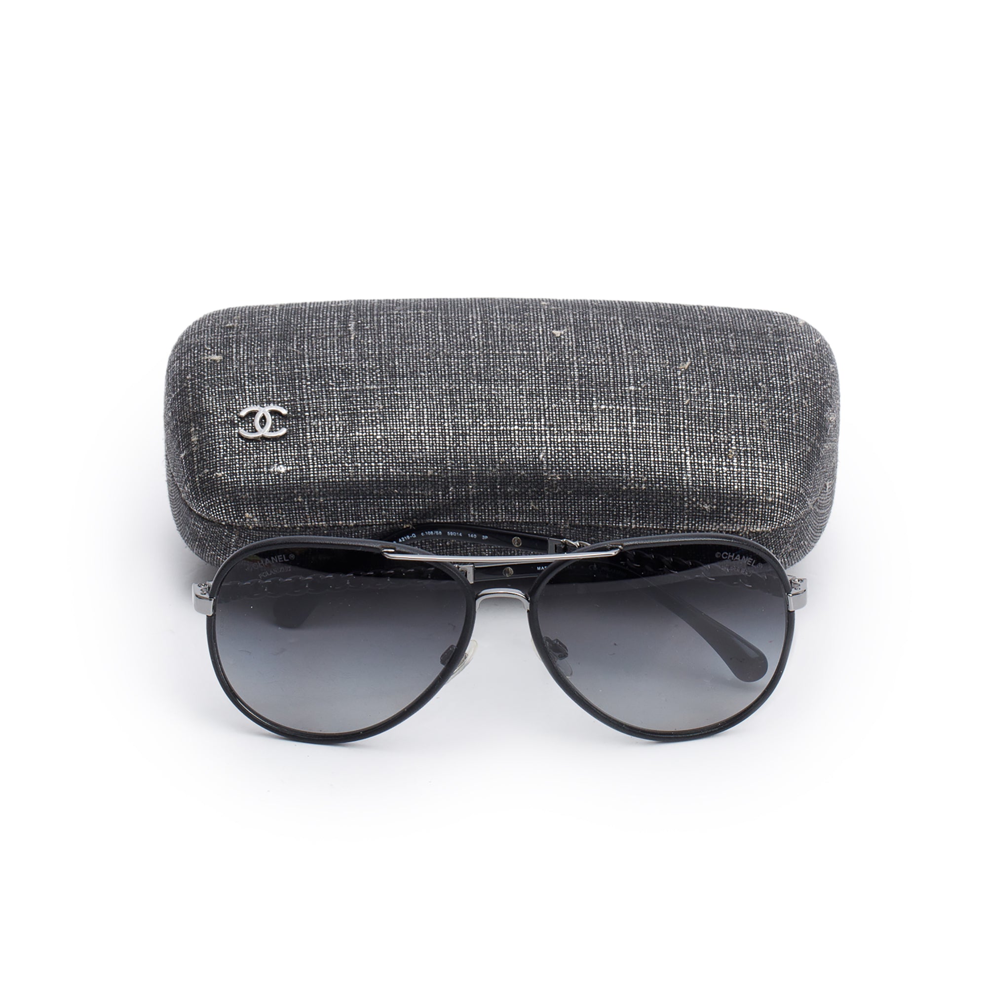 Chanel 4219-Q Gun-Metal Chain-Link Accent Aviator Sunglasses w/ Case