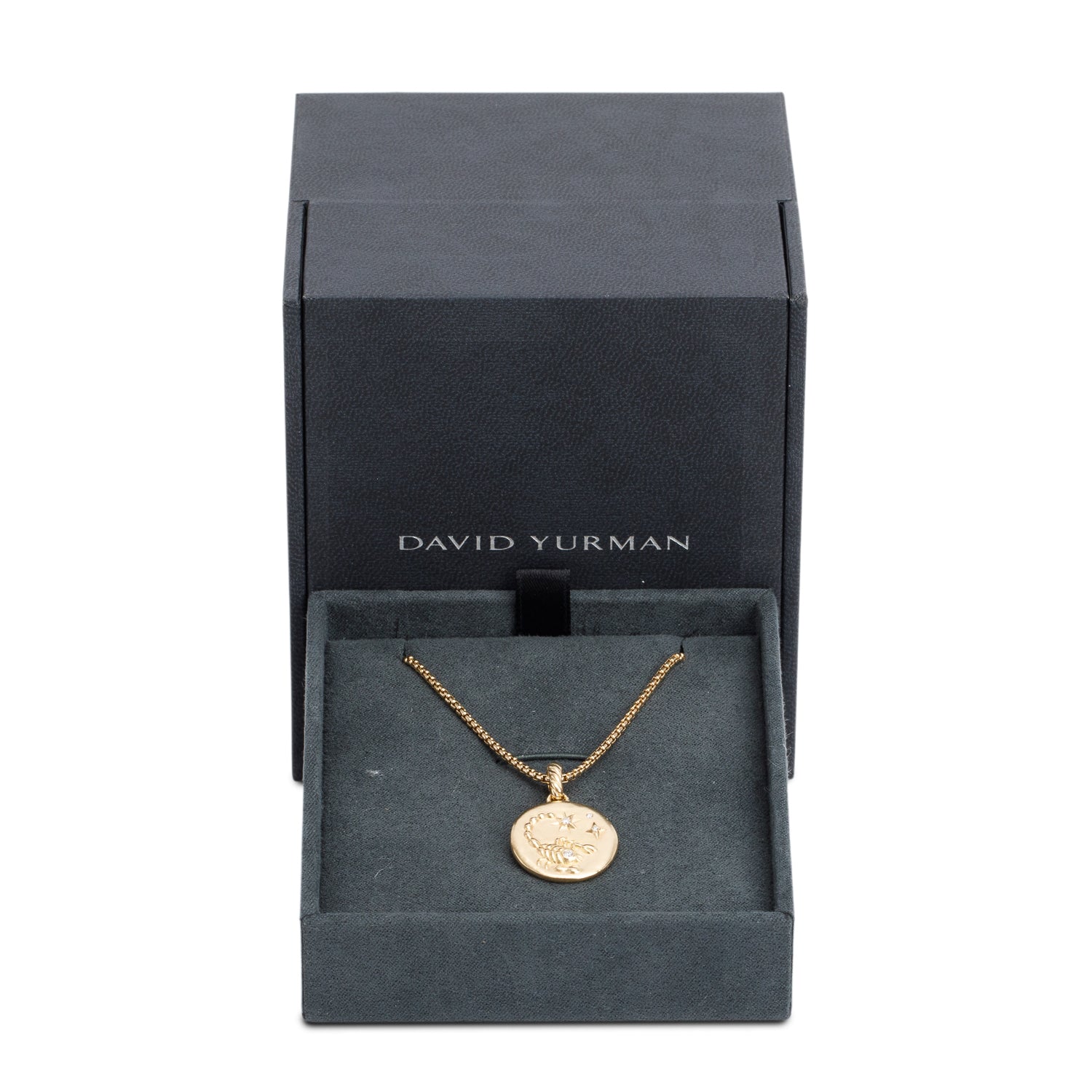 David Yurman 18k Yellow Gold Diamond Scorpio Amulet Pendant Necklace w/ Box