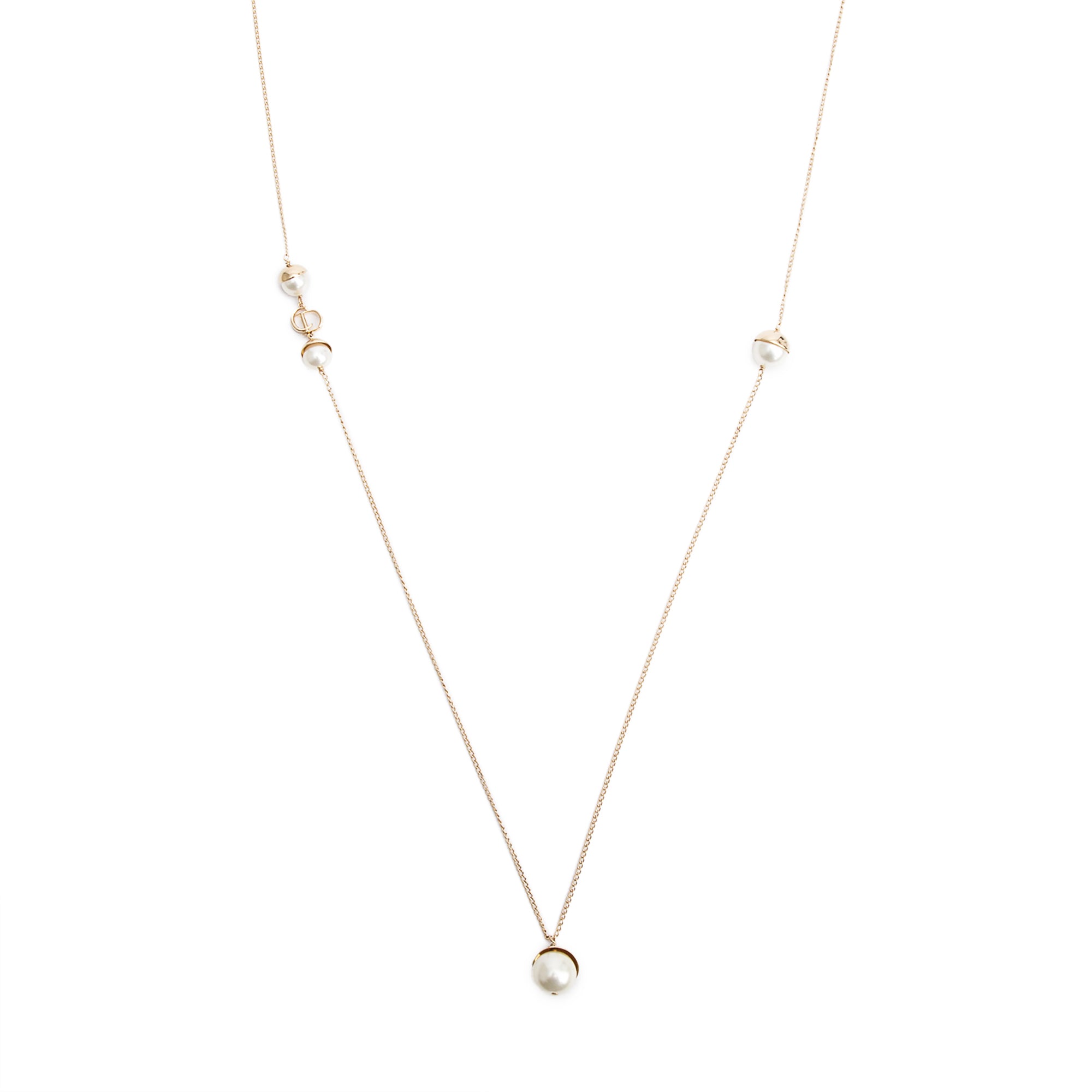 Christian Dior Gold-Tone Resin Pearl Petite CD Necklace