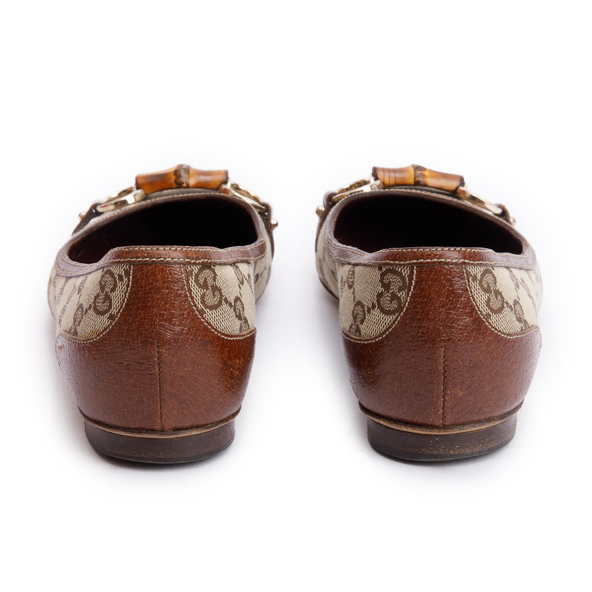 Gucci GG Canvas Horsebit Bamboo Accent Ballet Flats, Size 7.5 w/ Box