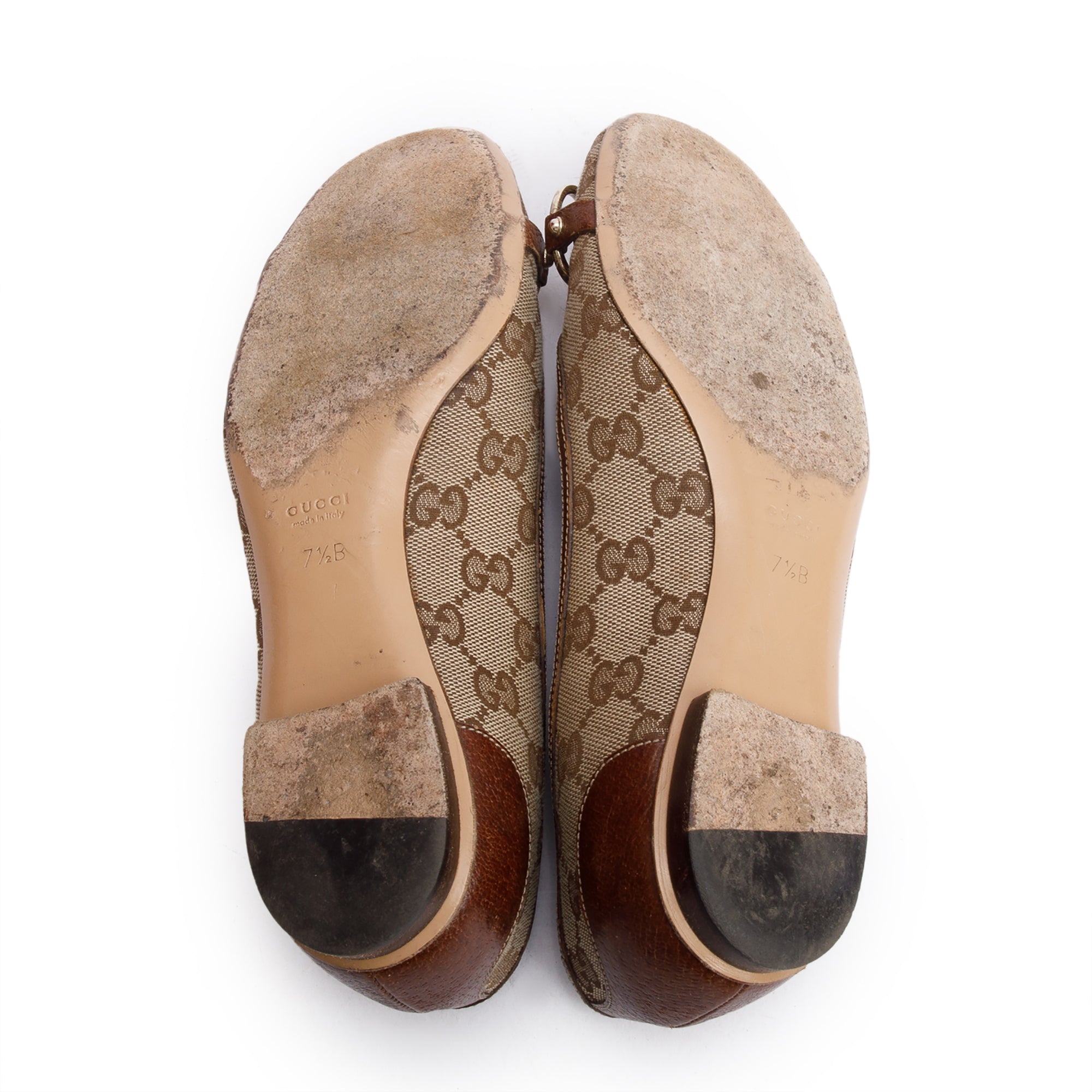 Gucci GG Canvas Horsebit Bamboo Accent Ballet Flats, Size 7.5 w/ Box