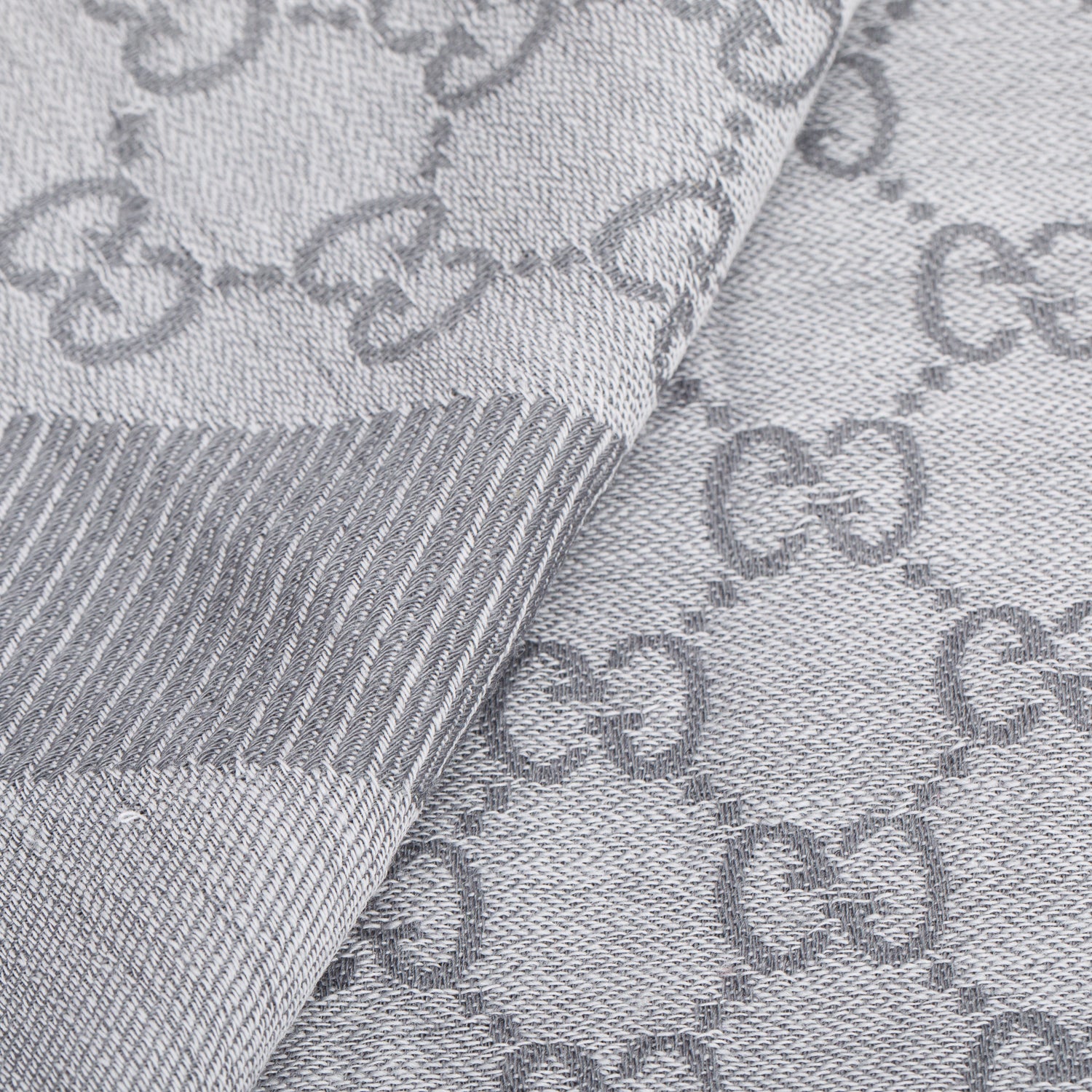 Gucci Grey GG Jacquard Wool Silk Shawl Scarf