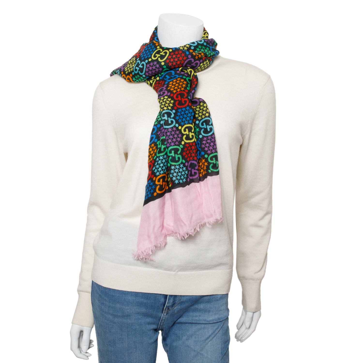 Gucci Black/Pink Multicolor Lady GG  Psychedelic Silk Square Scarf