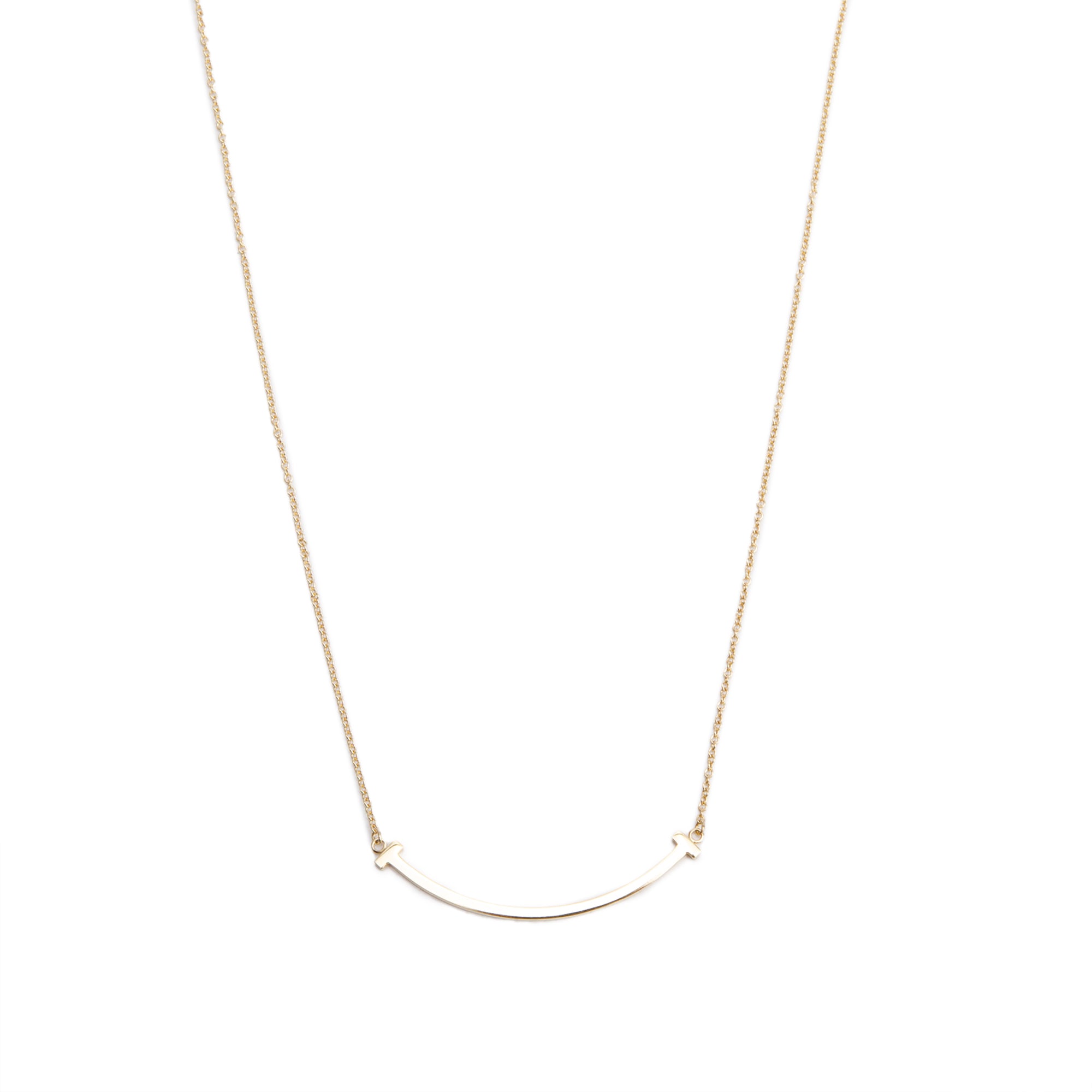 Tiffany & Co. 18k Yellow Gold Small T Smile Pendant Necklace w/ Box