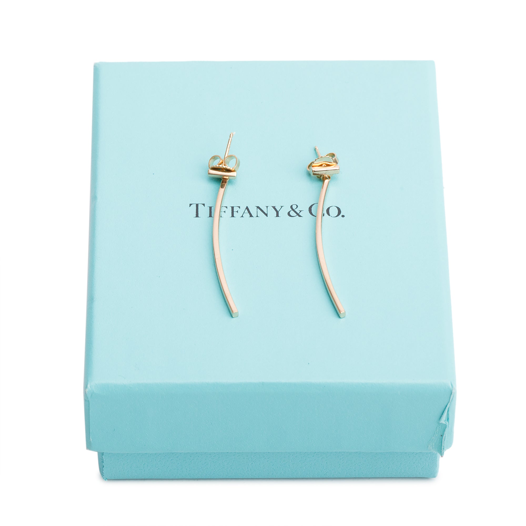 Tiffany & Co. 18k Rose Gold T Bar Earrings w/ Box