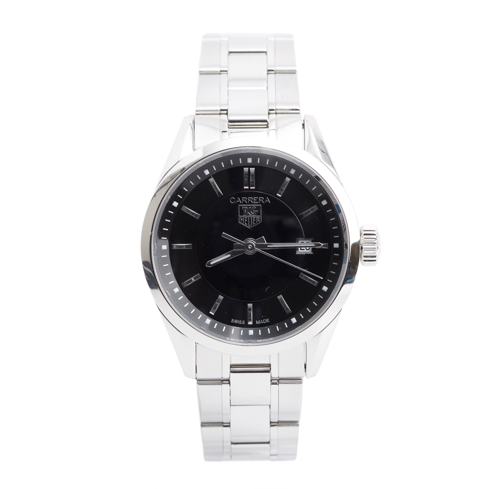 Tag Heuer Stainless Steel Carrera 27 MM Quartz Watch Black Dial WV1414