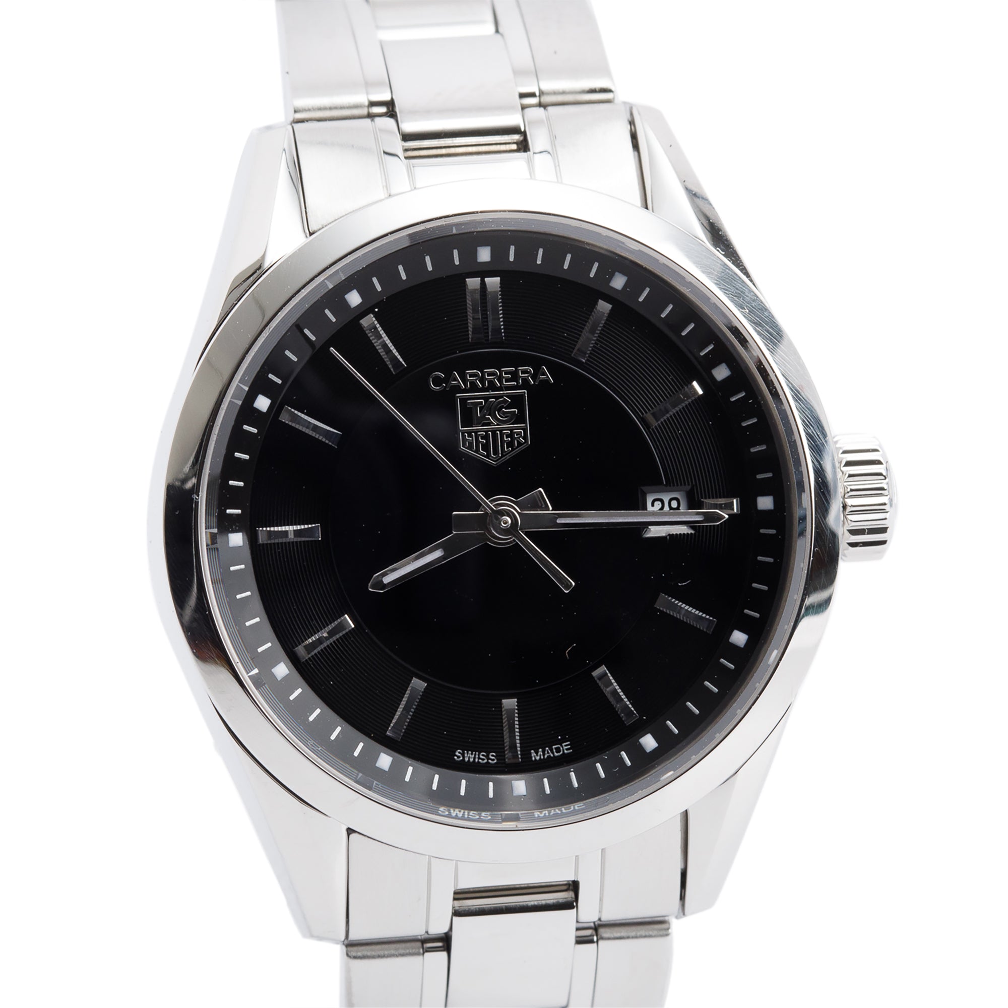 Tag Heuer Stainless Steel Carrera 27 MM Quartz Watch Black Dial WV1414