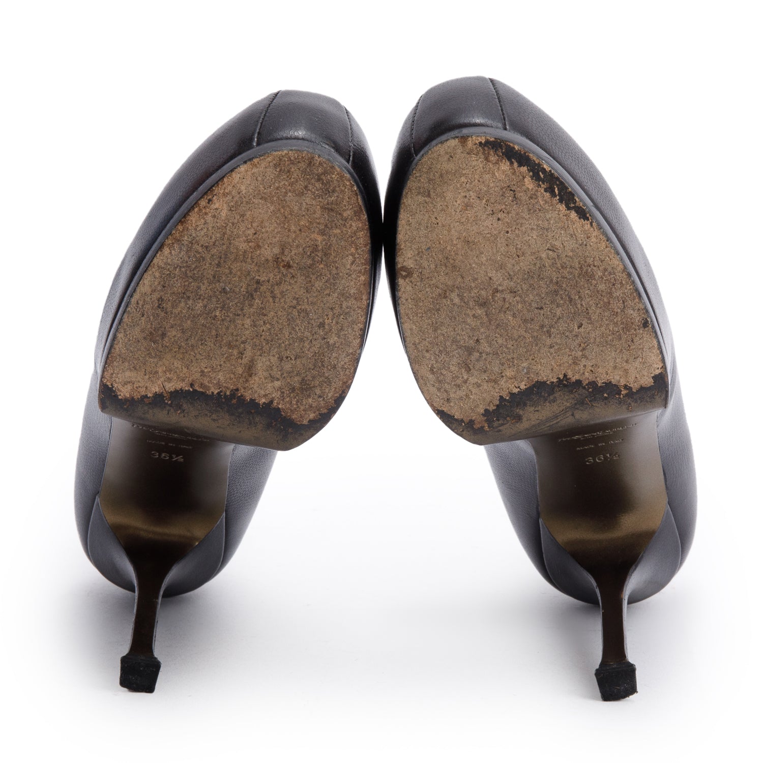 Saint Laurent Black Leather Tribtoo 85 Platform Pumps, Size 36.5 w/ Box