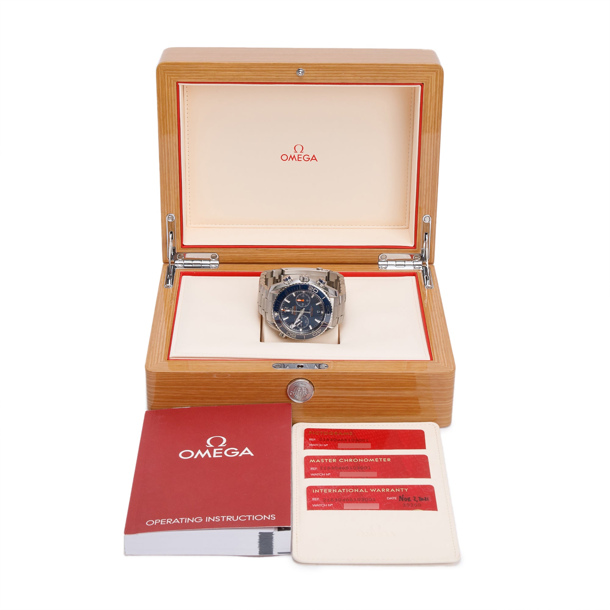 Omega 2021 Stainless Steel Seamaster Planet Ocean 600M 45.5 MM Co-Axial Master Chronometer Chronograph Automatic Watch Blue Dial w/ Box & Papers