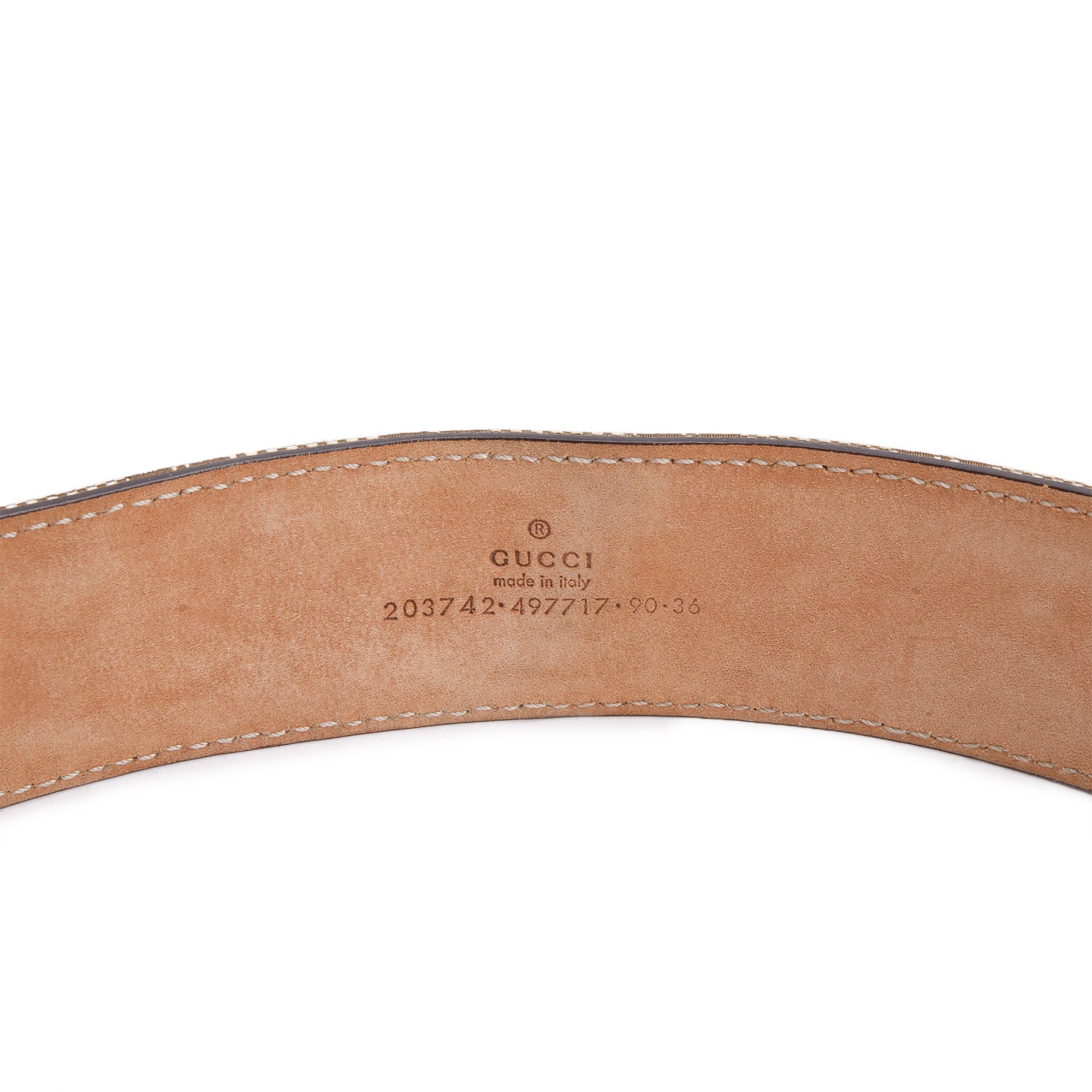 Gucci GG Canvas Brown Leather G Buckle Belt 90 36