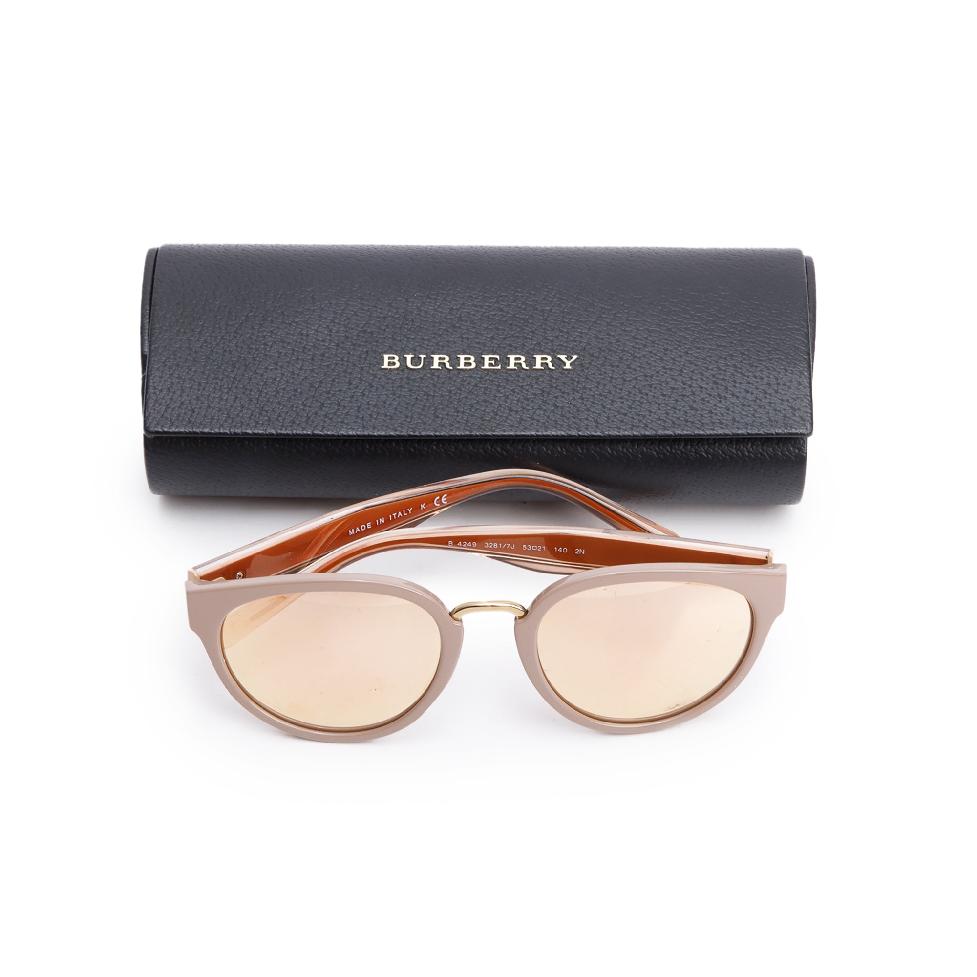 Burberry B 4249 Beige Acetate Check Trim Cat-Eye Mirrored Sunglasses w/ Case