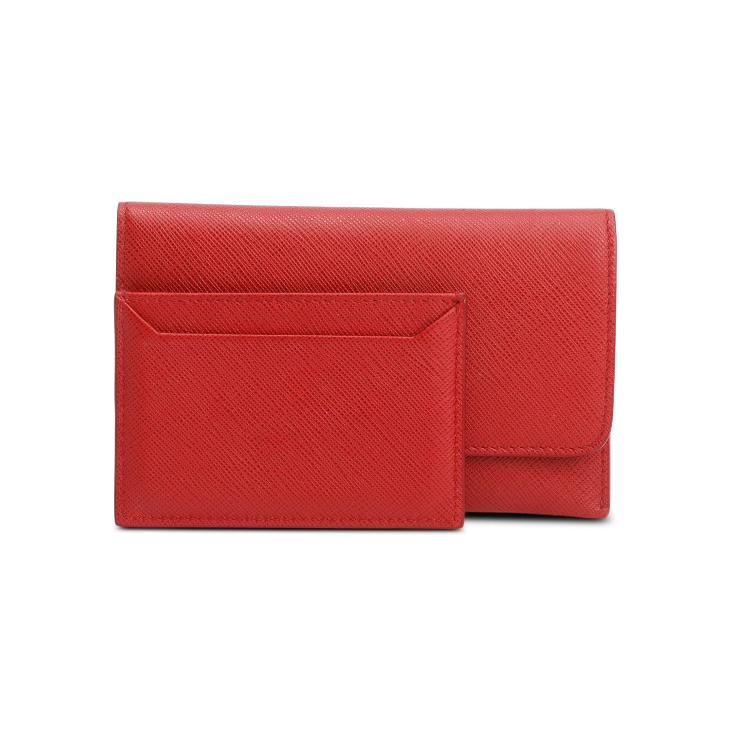 Prada Red Saffiano Metal Leather Hard Holder Flap Wallet w/ Insert