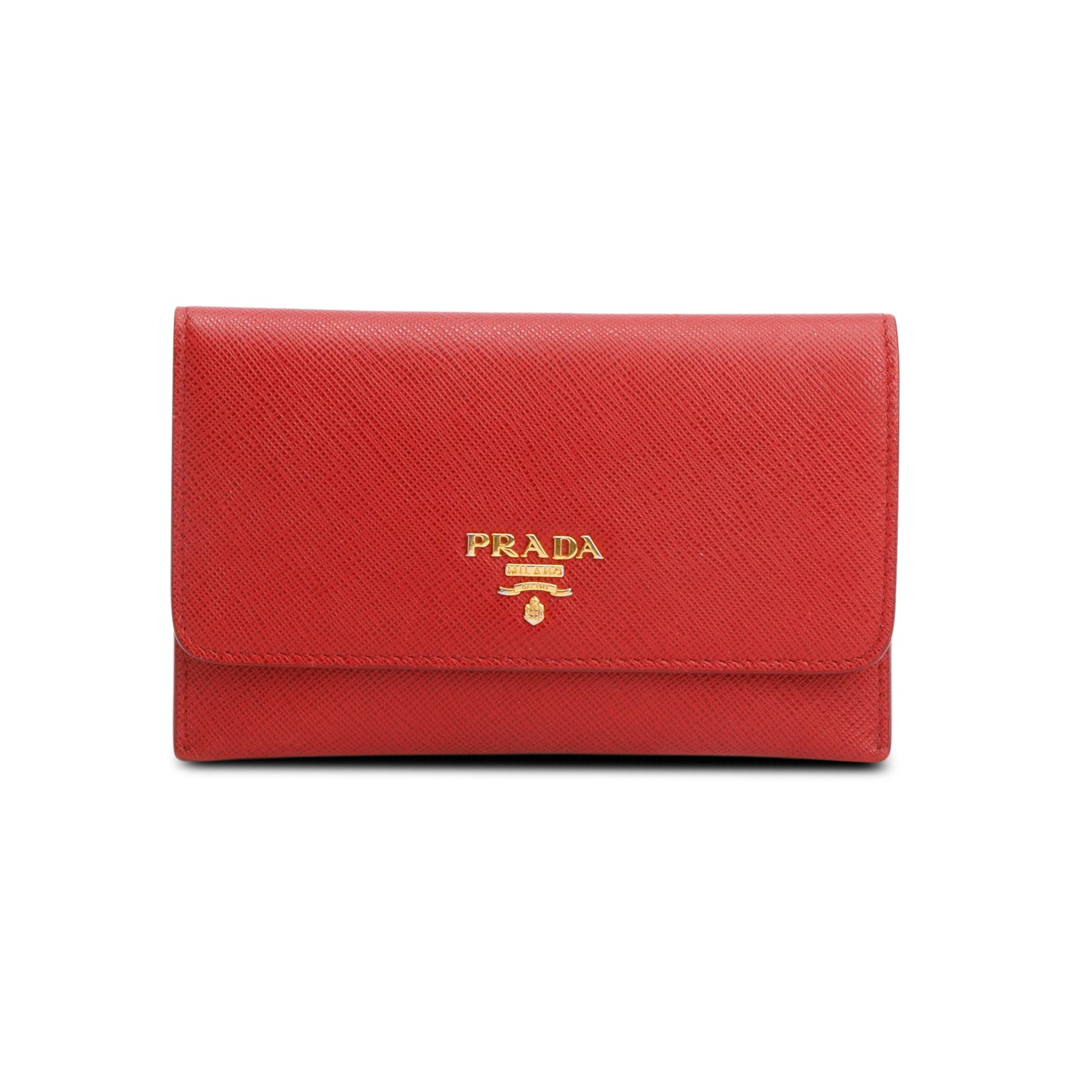Prada Red Saffiano Metal Leather Hard Holder Flap Wallet w/ Insert