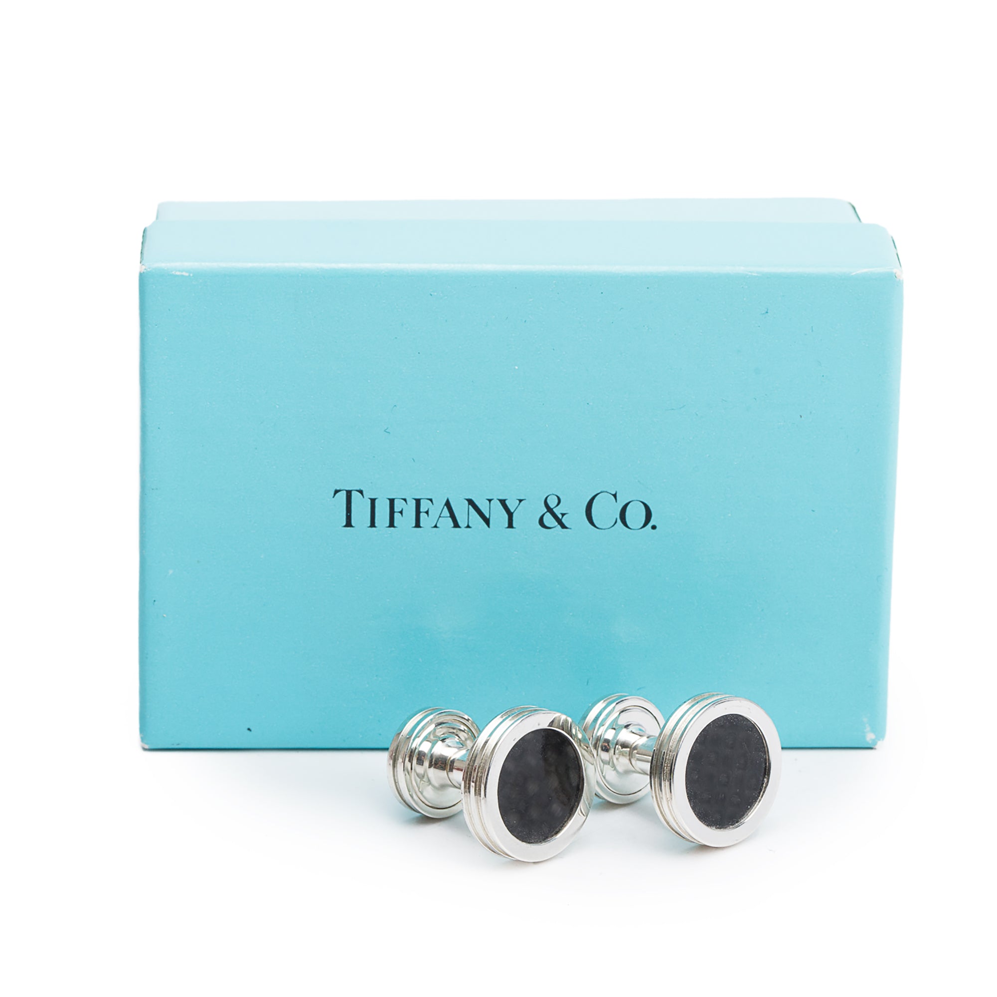 Tiffany & Co. Paloma Picasso Sterling Silver Carbon Fiber Cufflinks w/ Box