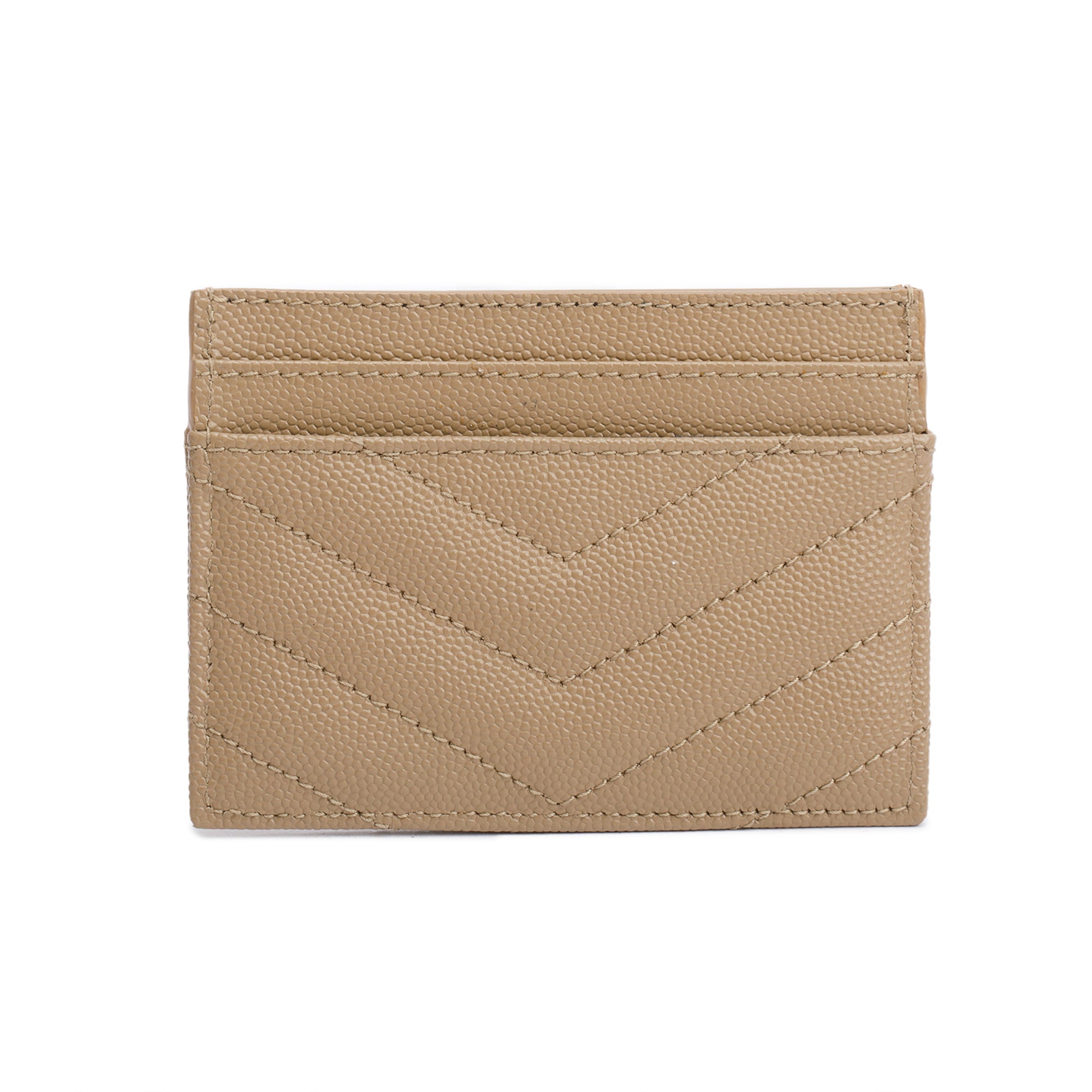 Saint Laurent Beige Grain de Poudre Matelasse Chevron Leather Card Case w/ Box