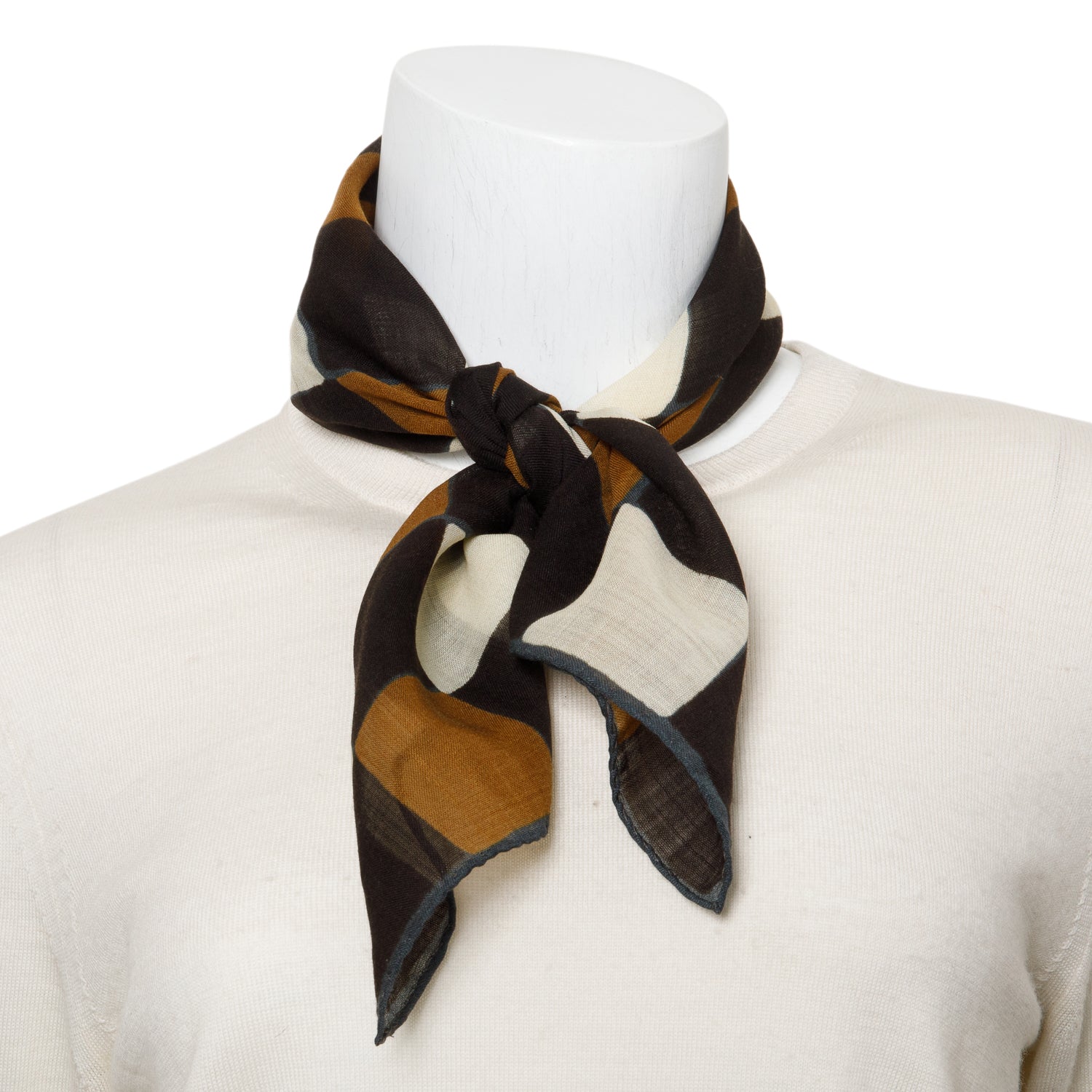 Saint Laurent Brow/White Plaid Print Square Silk Scarf