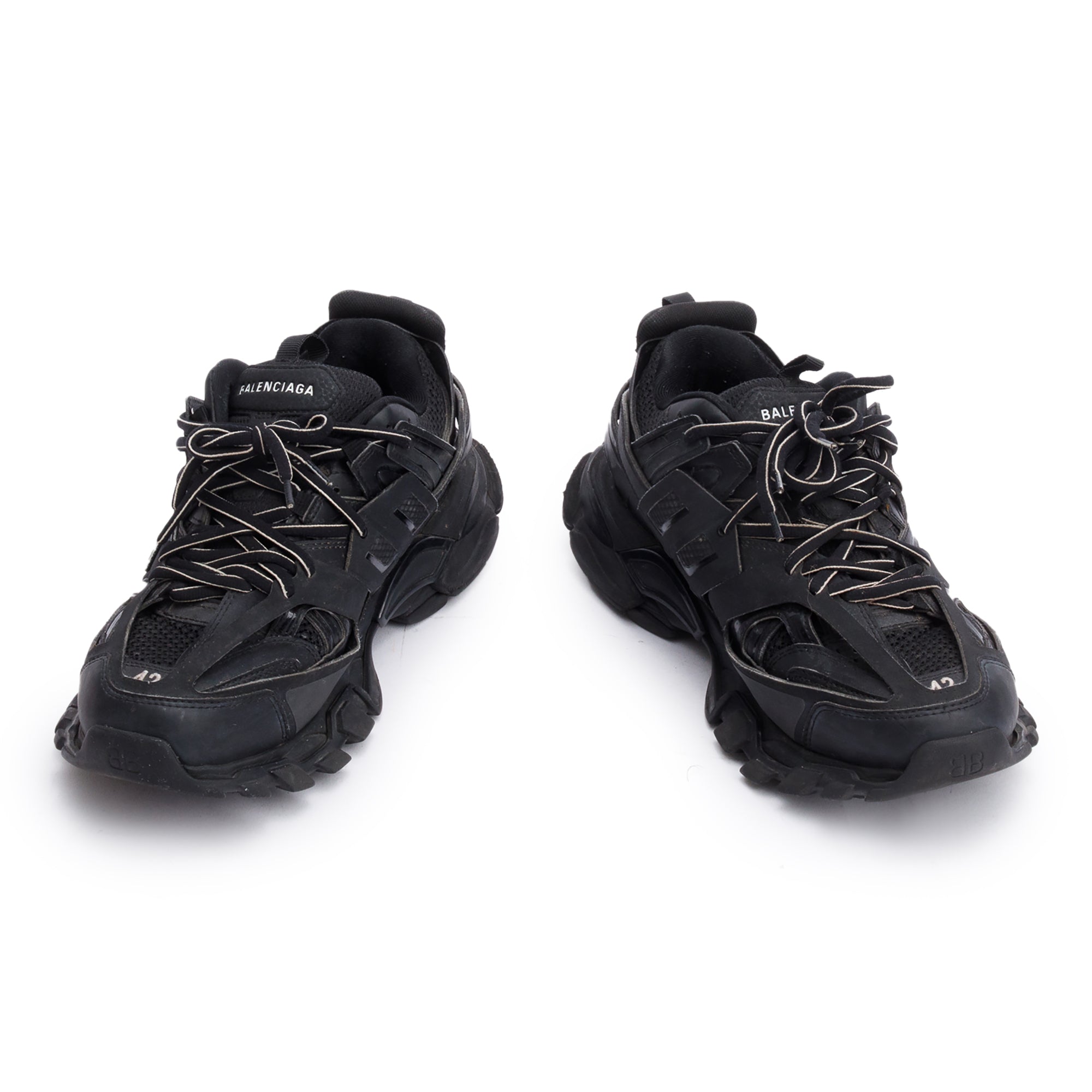 Balenciaga Black Leather Fabric Mesh Track Sneakers, Size 42