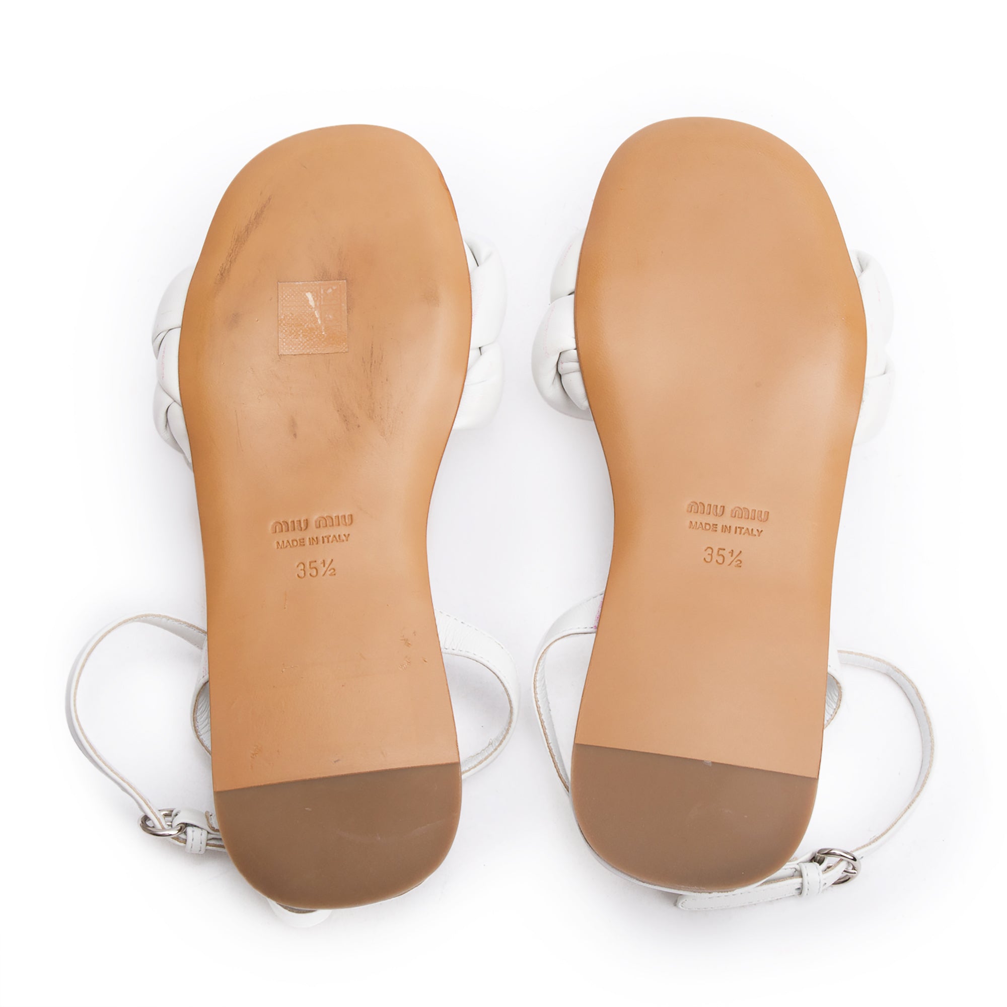 Miu Miu White Nappa Leather Puffy Sling Back Flat Sandals, Size 35.5