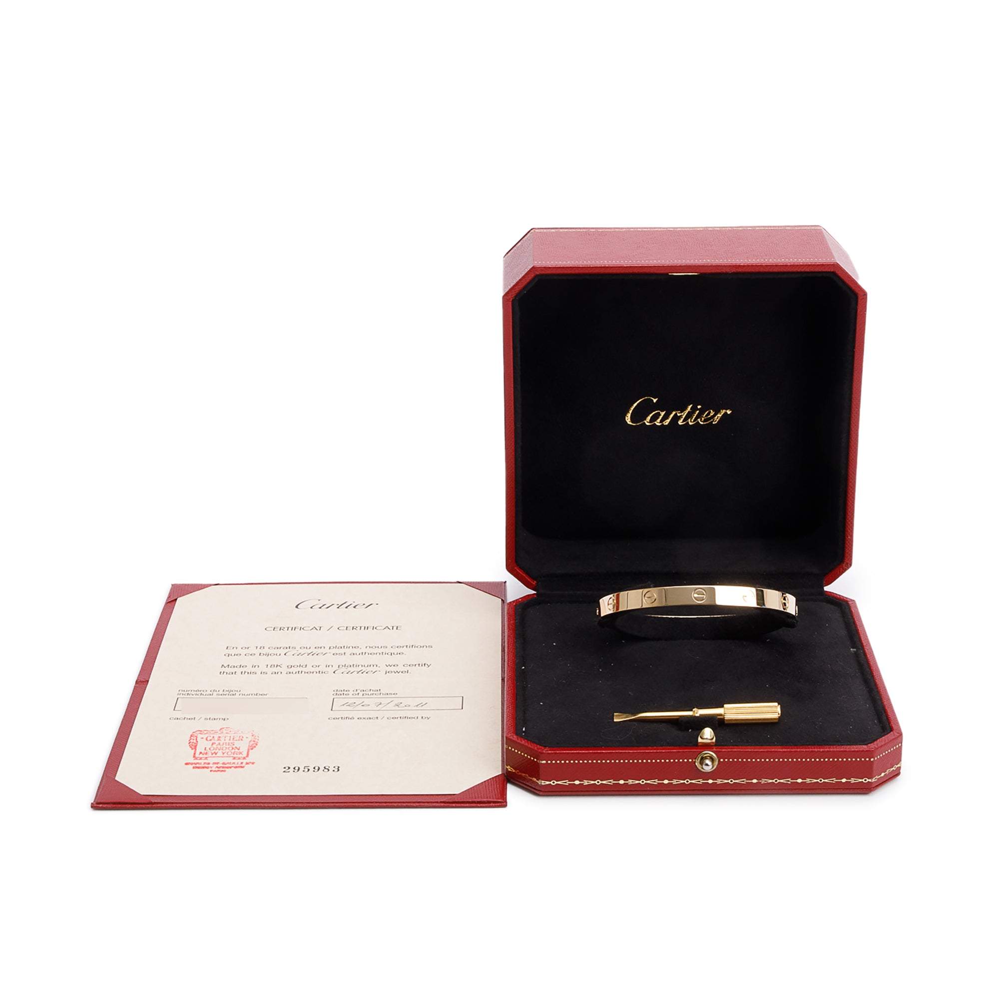 Cartier 18k Yellow Gold Love Bracelet, Classic Model, Size 18 w/ Box & Certificate