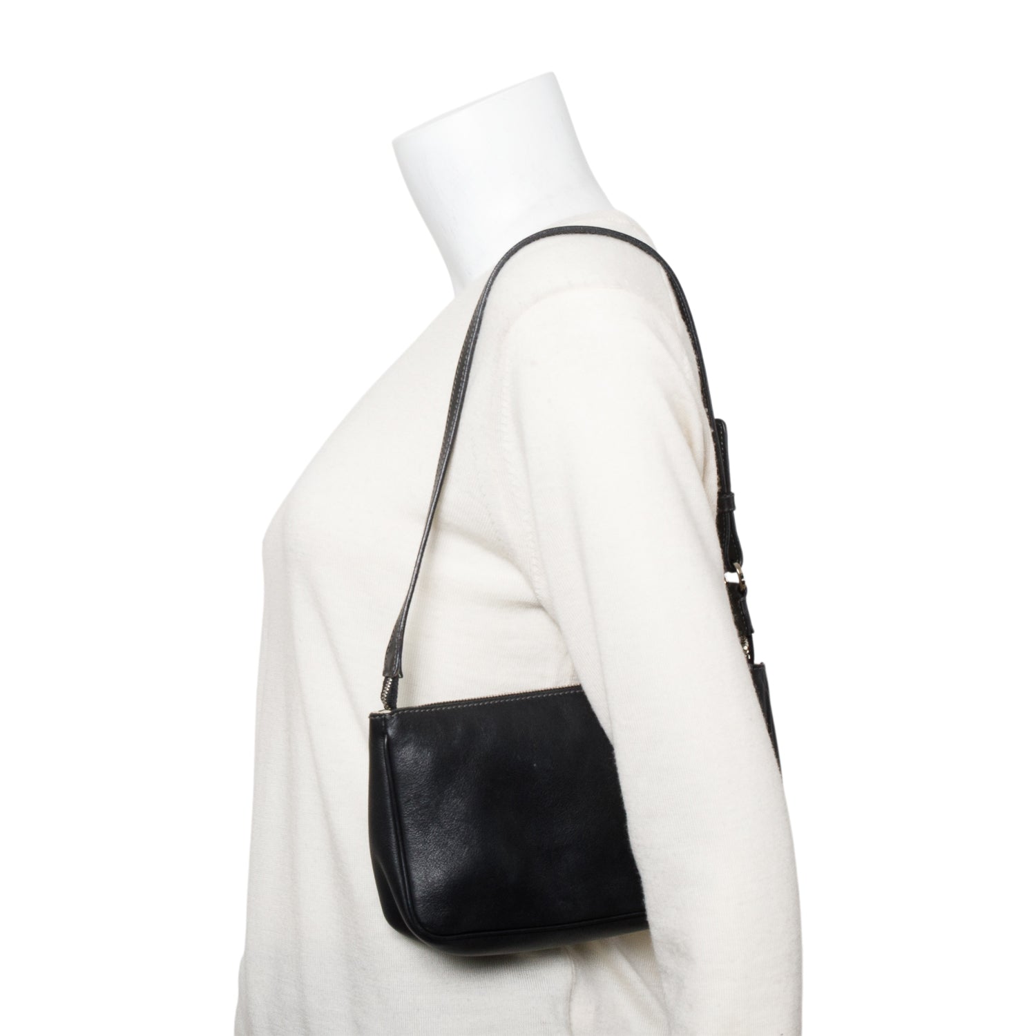 Ferragamo Black Leather Double Gancini Mini Pochetter Bag