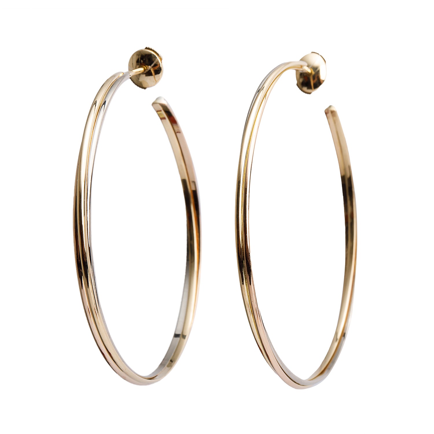 Cartier 18k Yellow, White & Rose Gold Trinity Large Hoop Earrings w/ Certificate