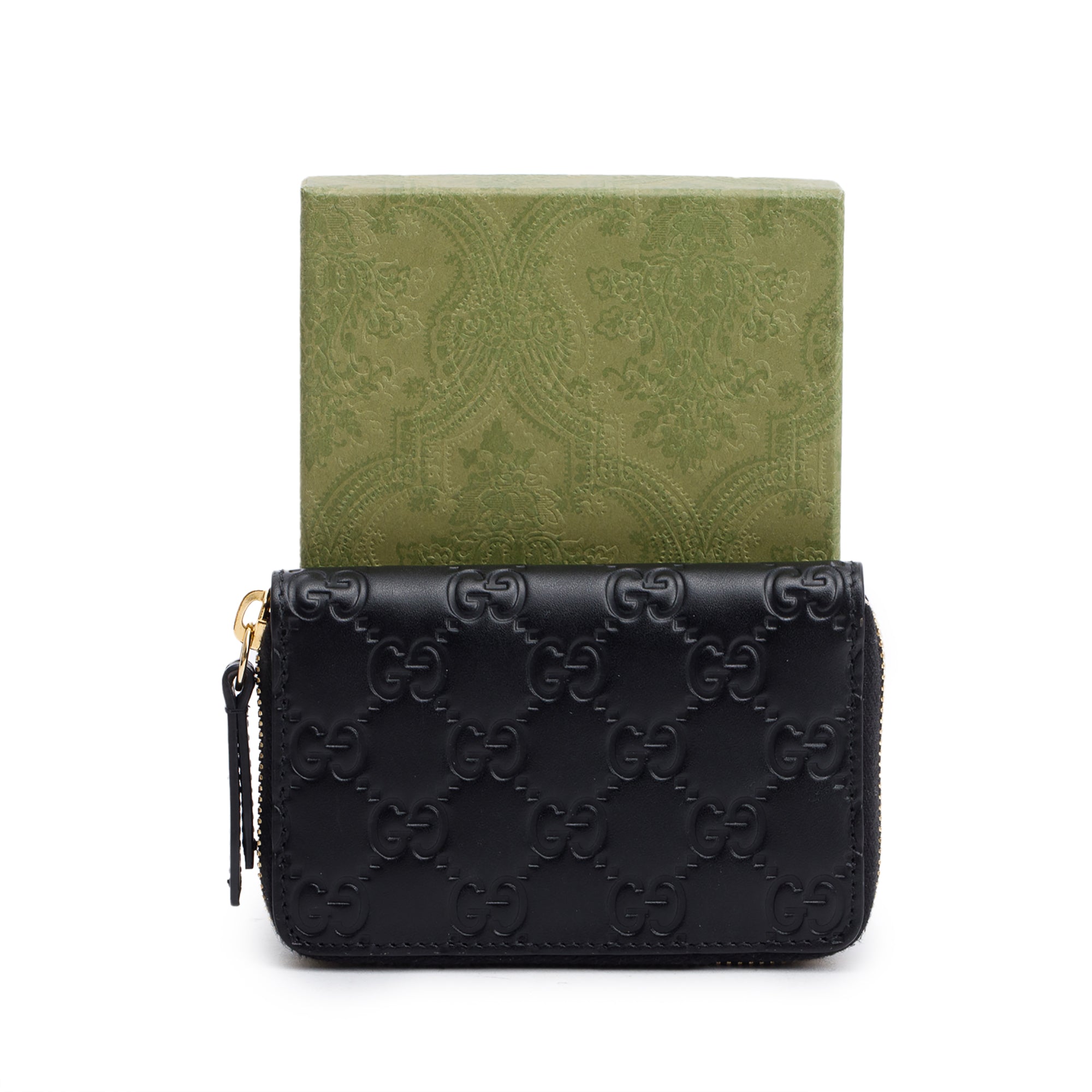 Gucci Black Guccissima Leather Zip Around Card Case w/ Box & Receipt