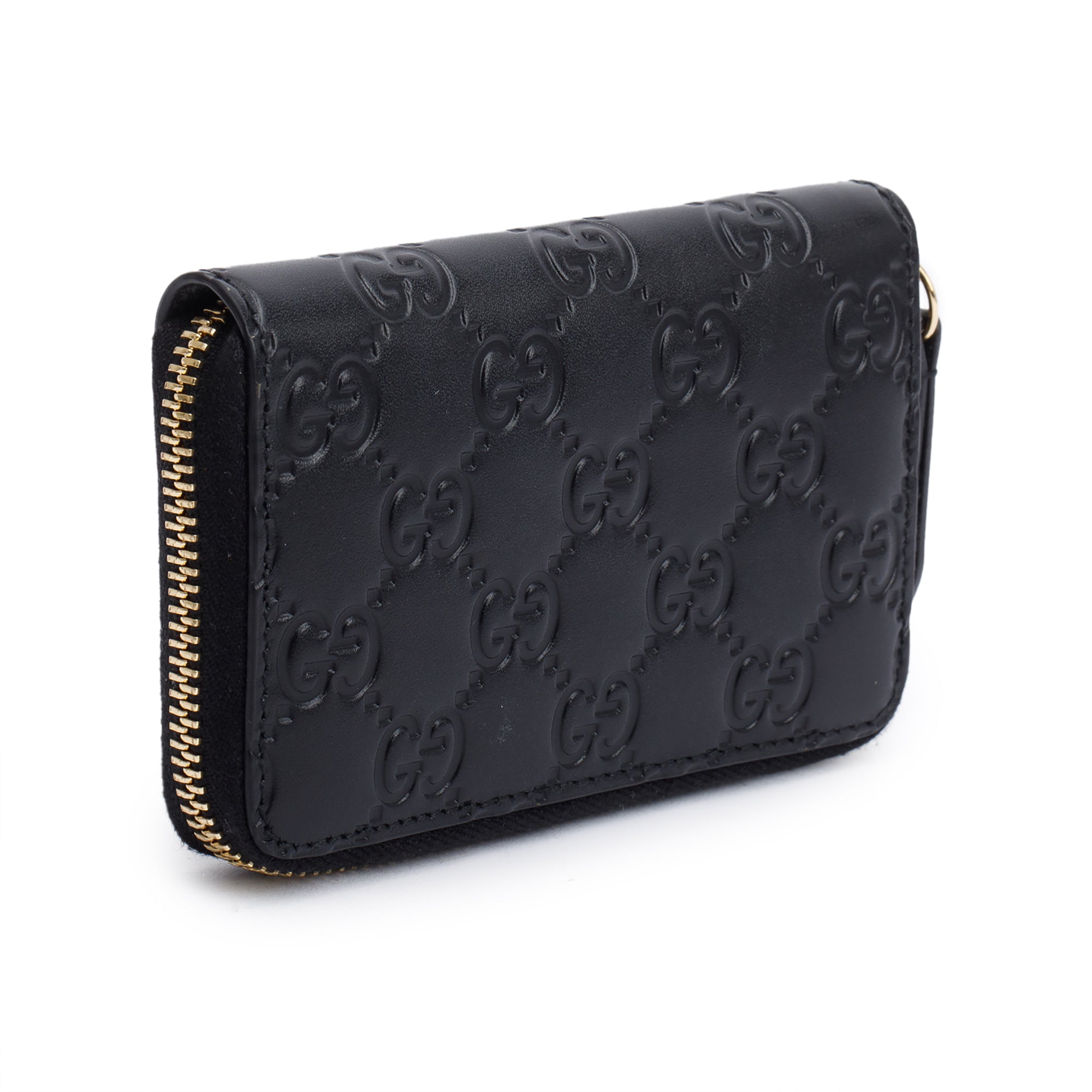 Gucci Black Guccissima Leather Zip Around Card Case w/ Box & Receipt