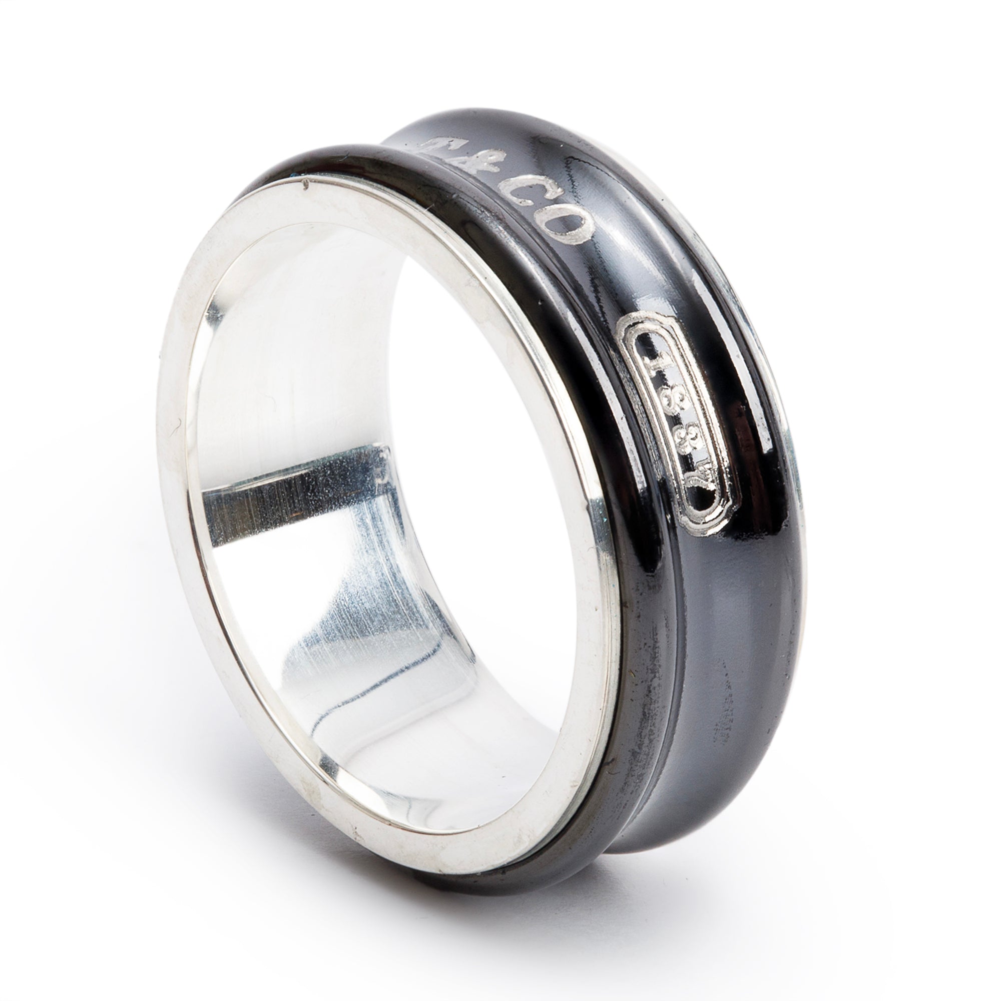 Tiffany & Co. Midnight Titanium & Sterling Silver 1837 Ring, Size 9.25