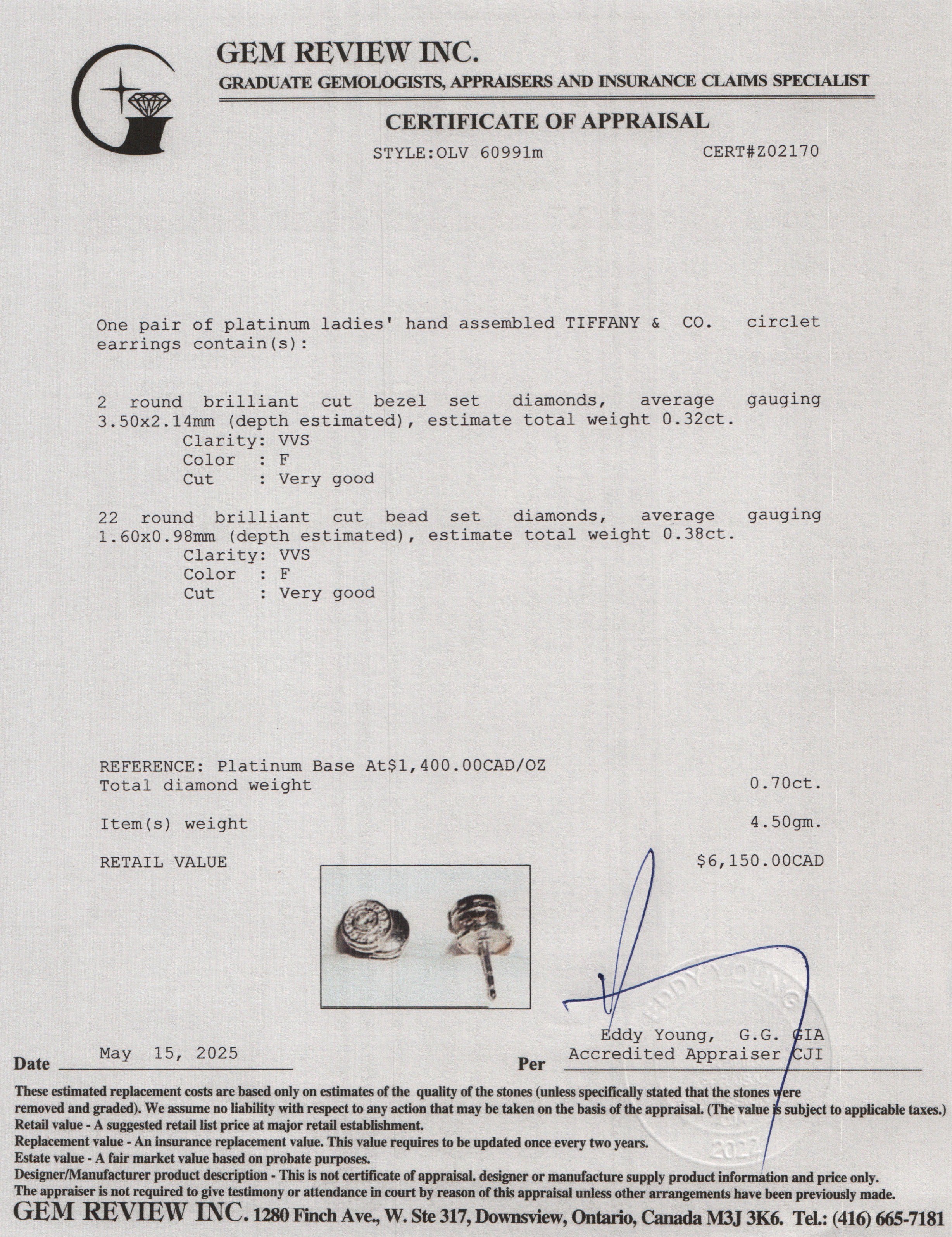 Tiffany & Co. Platinum Diamond Circlet Stud Earrings w/ Box
