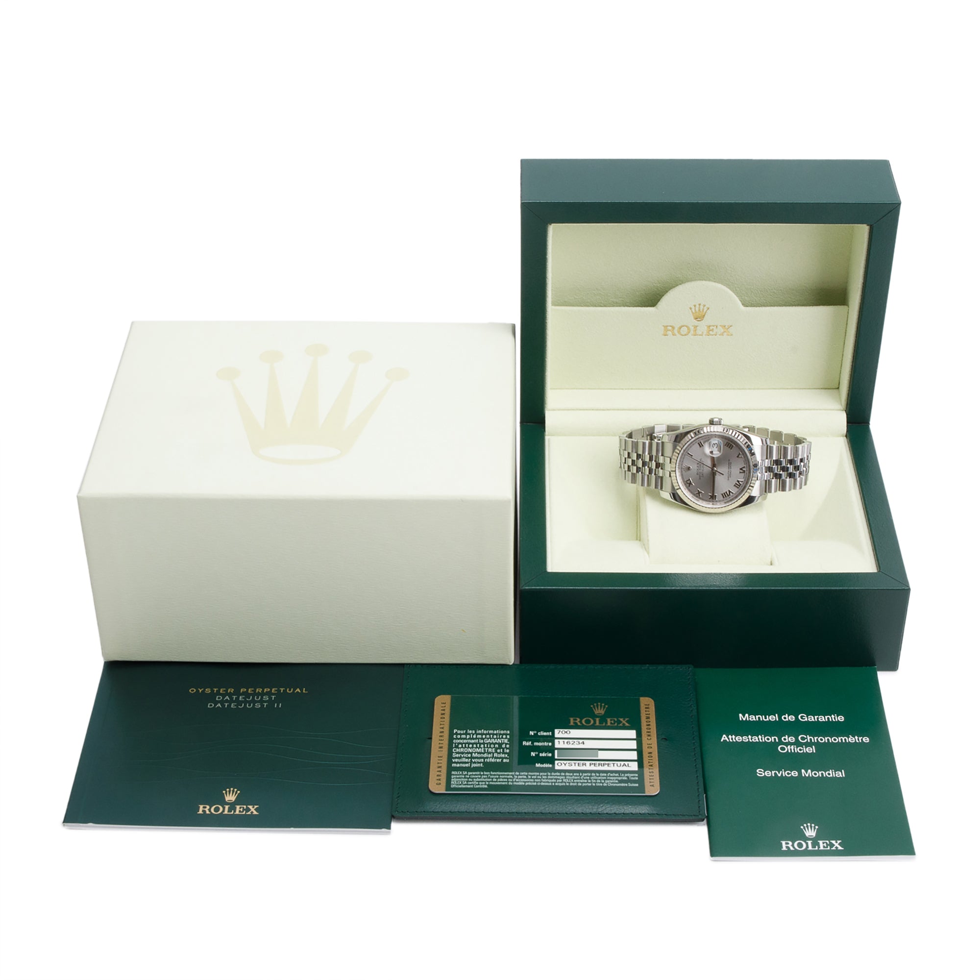 Rolex Stainless Steel Datejust 36 MM Silver Roman Dial Automatic Watch 116234 w/ Box & Papers