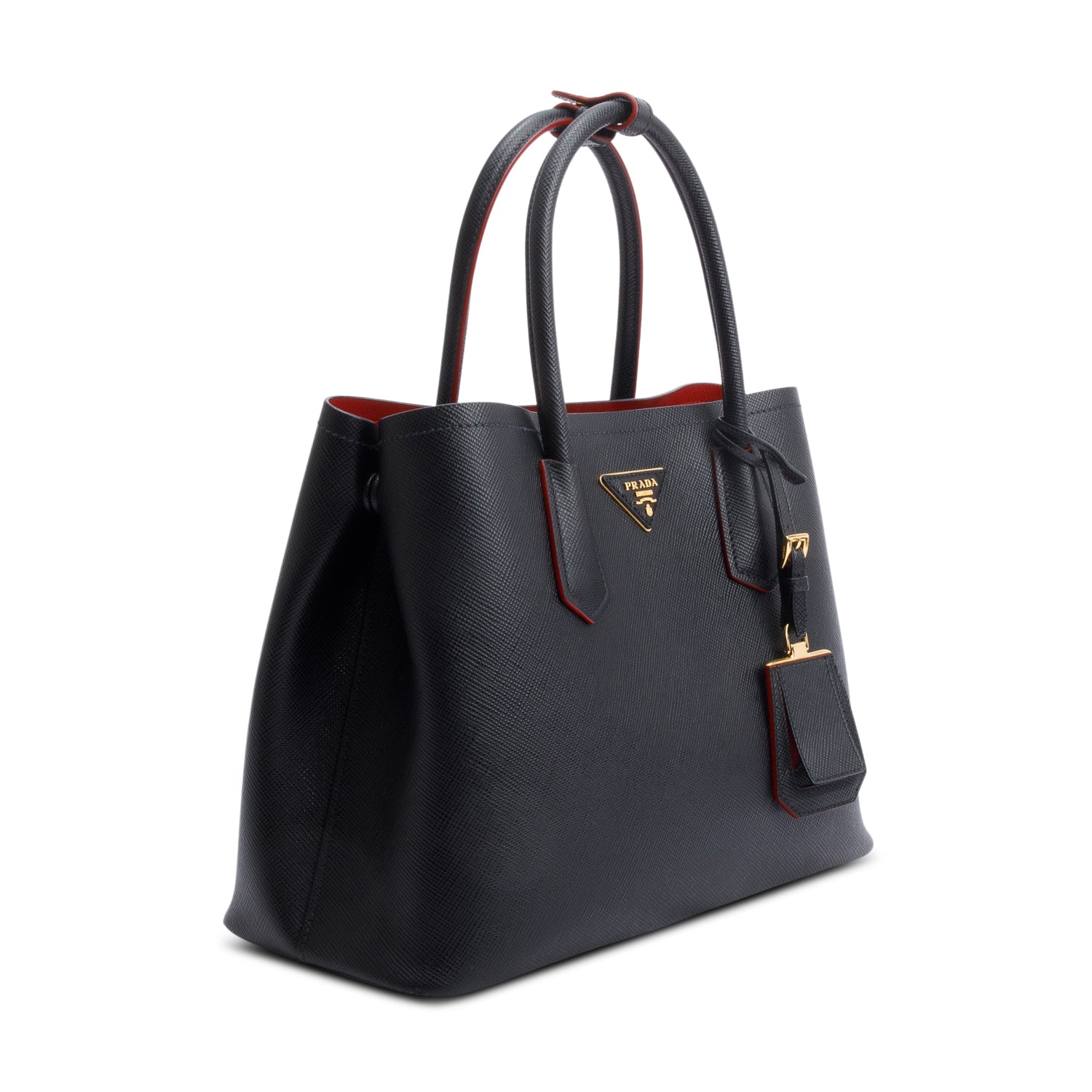 Prada Black Saffiano Lux Medium Cuir Double Tote w/ Strap, Box & Authenticity Card