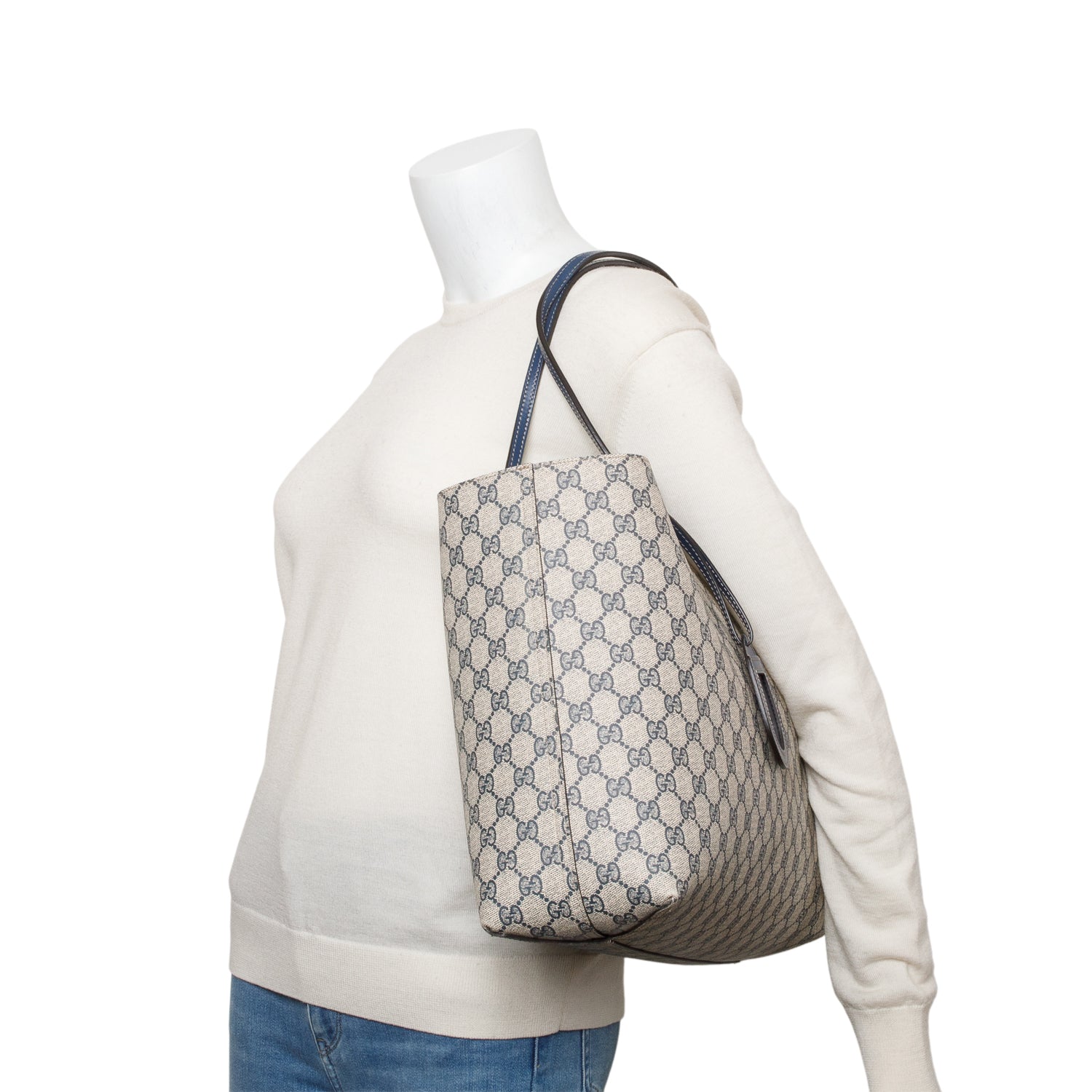 Gucci Blue GG Supreme Reversible Medium Tote w/ Box